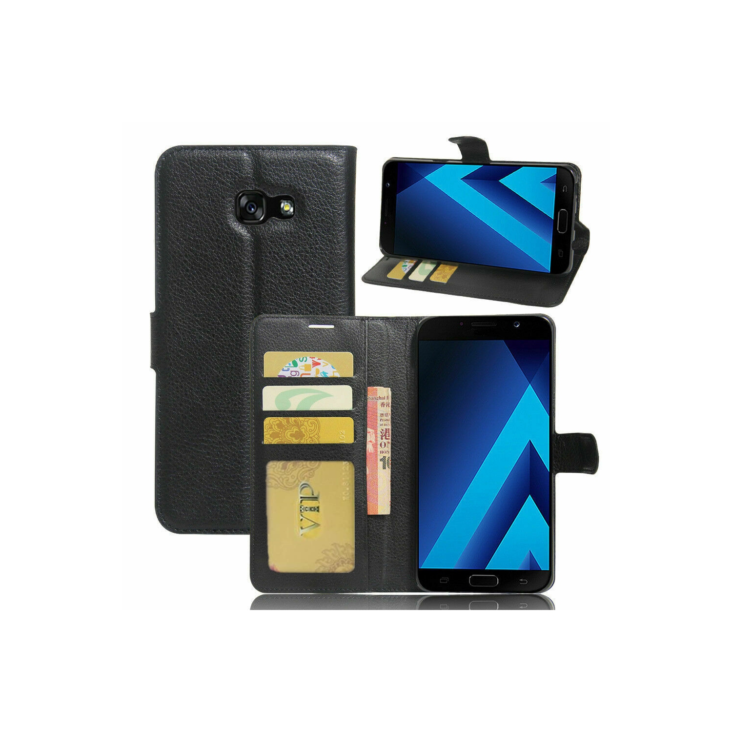 [CS] Samsung Galaxy A5 2017 Case, Magnetic Leather Folio Wallet Flip Case Cover with Card Slot, Black