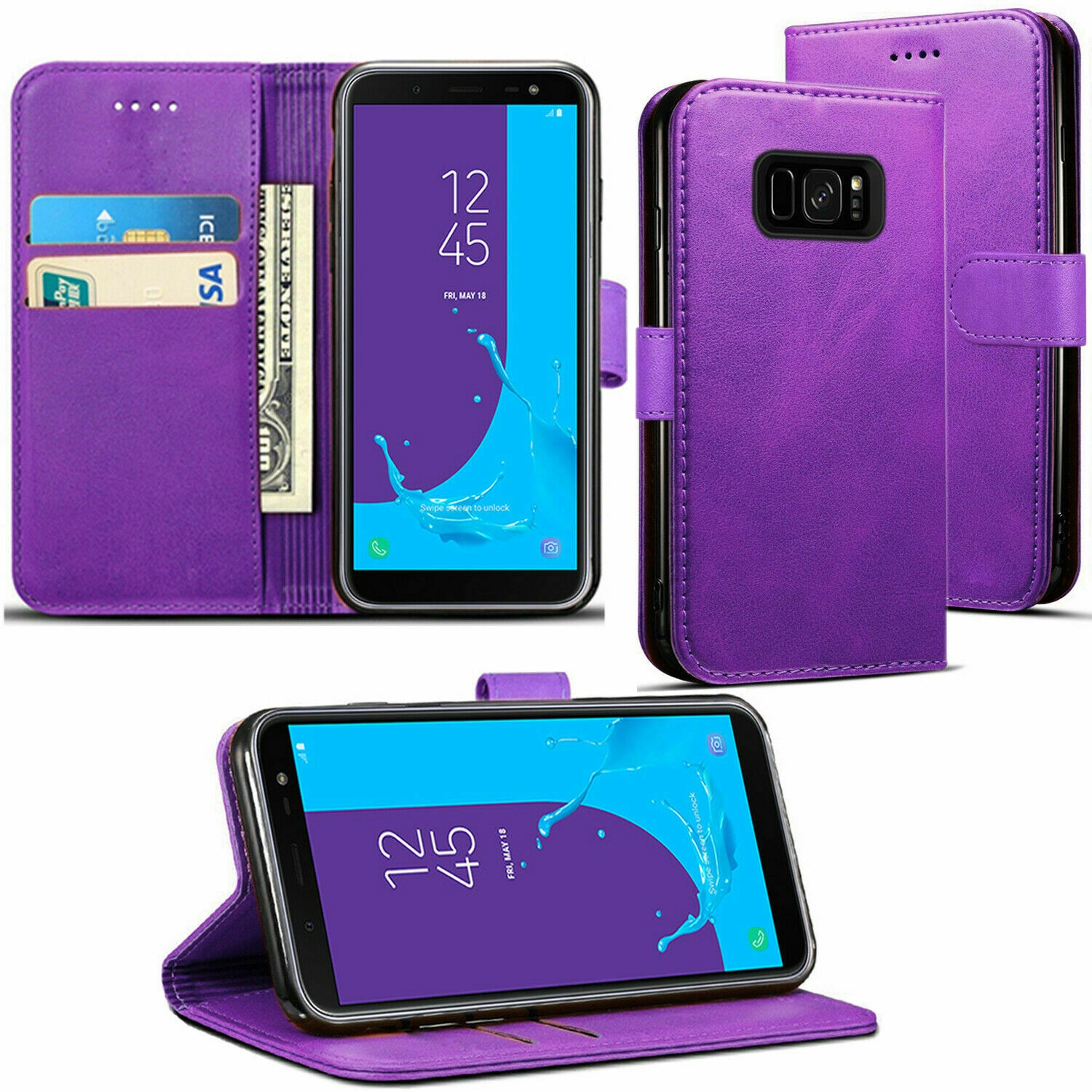 【CSmart】 Magnetic Card Slot Leather Folio Wallet Flip Case Cover for Samsung Galaxy S6, Purple