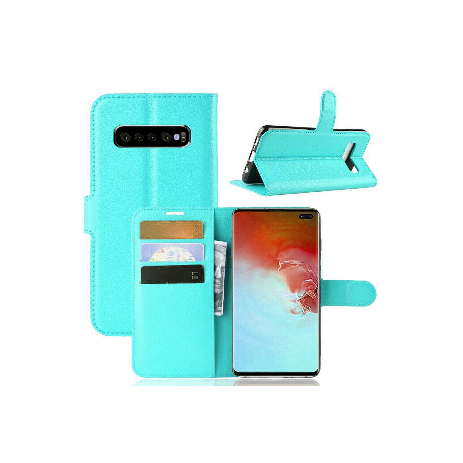 [CS] Étui pour Galaxy S10 plus de Samsung, étui portefeuille folio magnétique en cuir à rabat avec fente pour carte, sarcelle