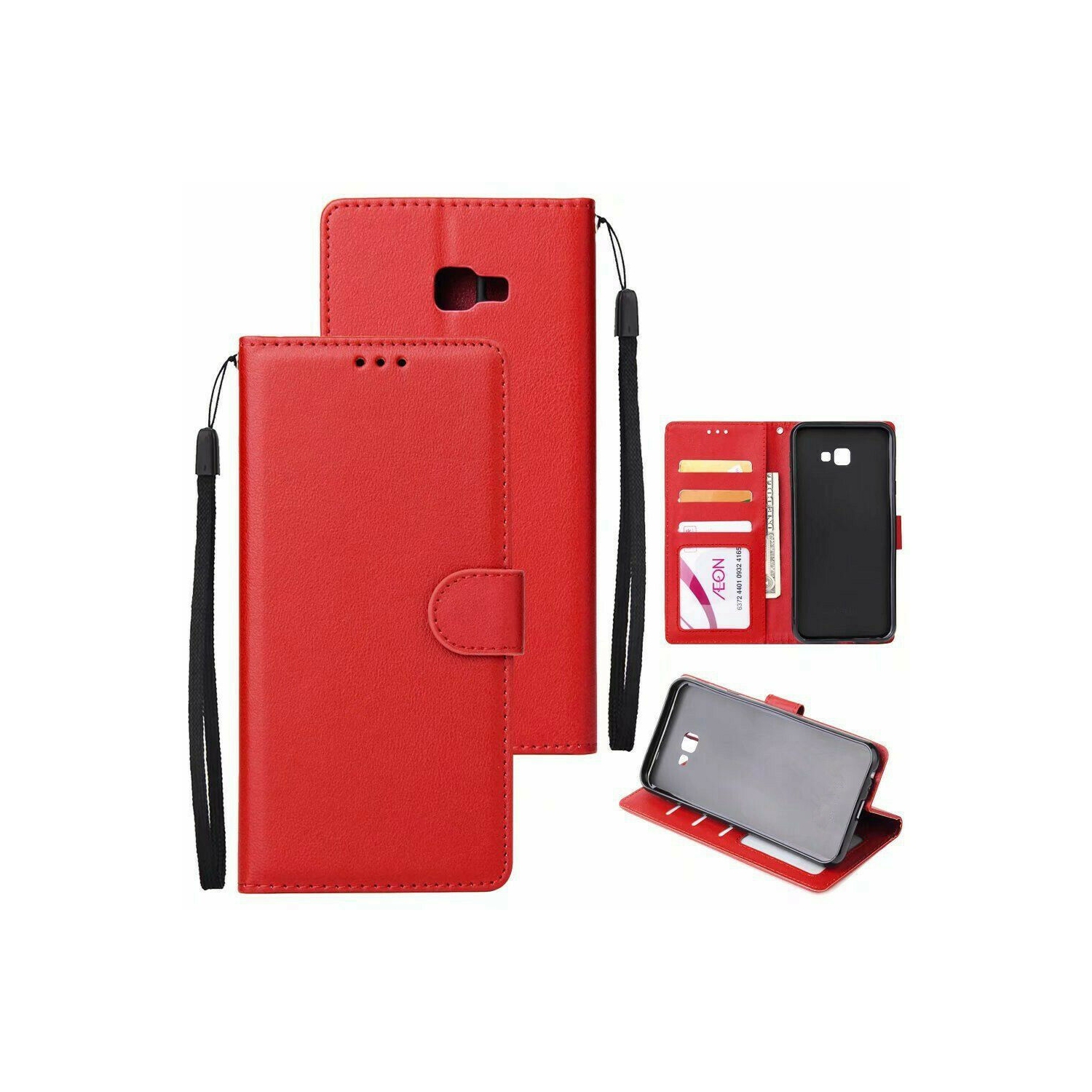 【CSmart】 Magnetic Card Slot Leather Folio Wallet Flip Case Cover for Samsung Galaxy J3 Prime / Galaxy J3 2017, Red