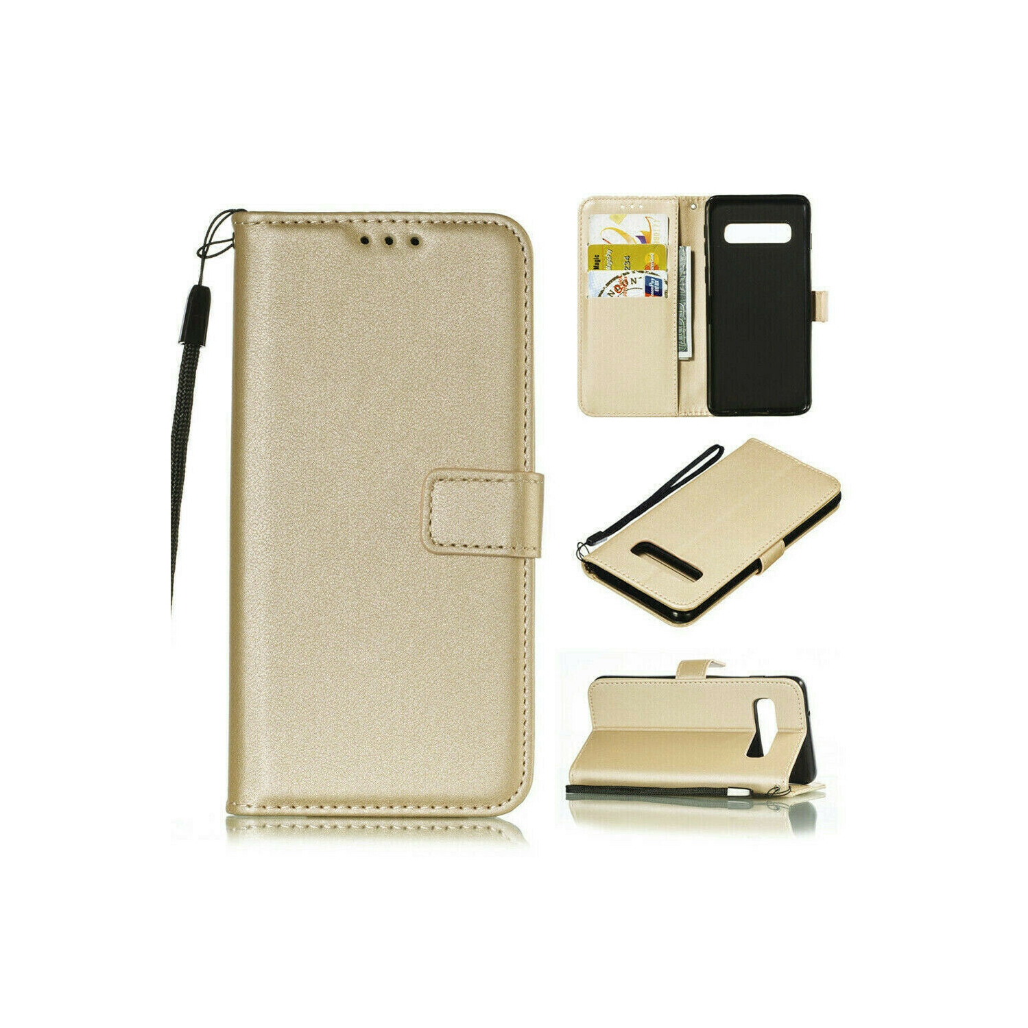 [CS] Étui pour Galaxy S10e Lite de Samsung, rabat étui folio en cuir magnétique avec fente pour carte, doré