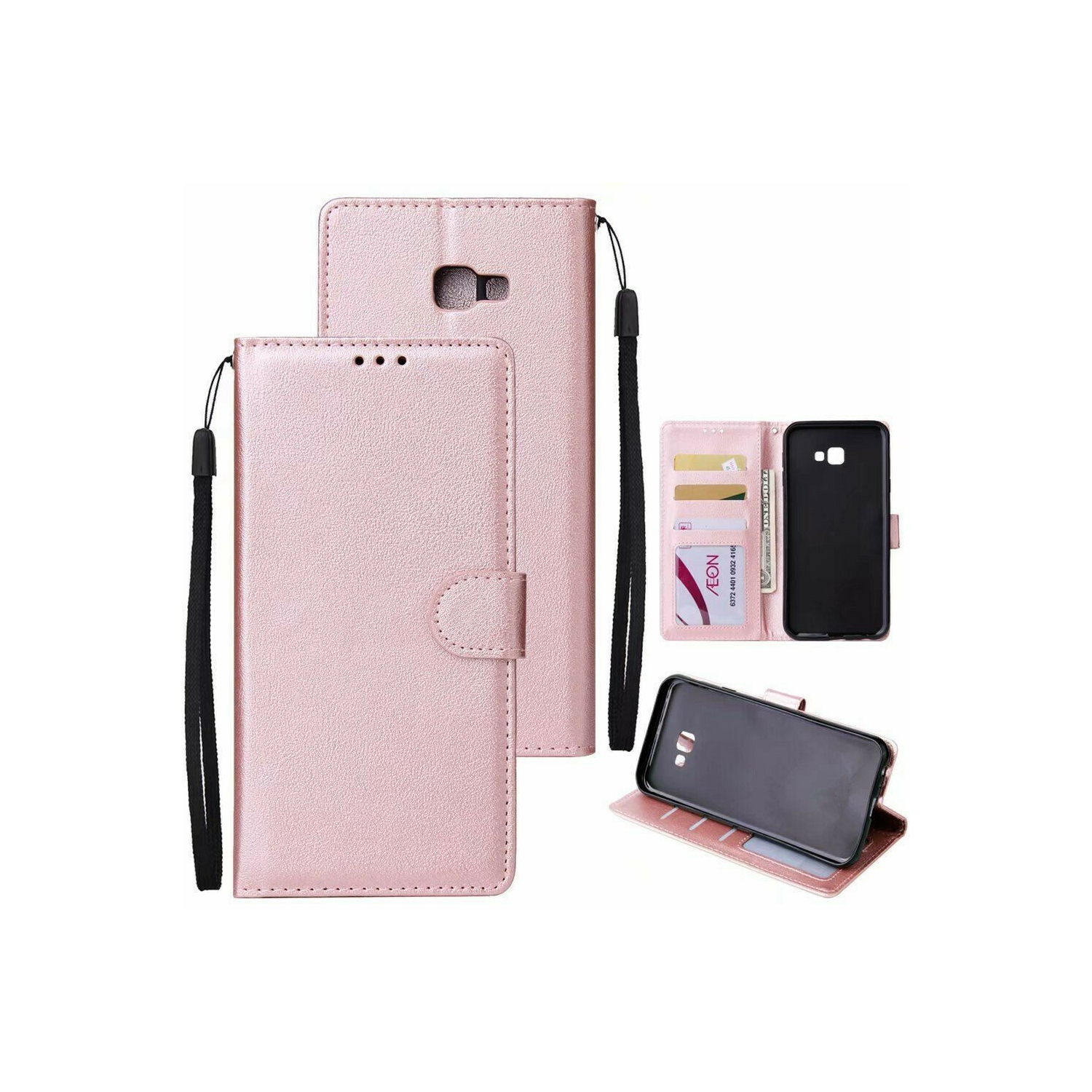 【CSmart】 Magnetic Card Slot Leather Folio Wallet Flip Case Cover for Samsung Galaxy J3 Prime / Galaxy J3 2017, Rose Gold