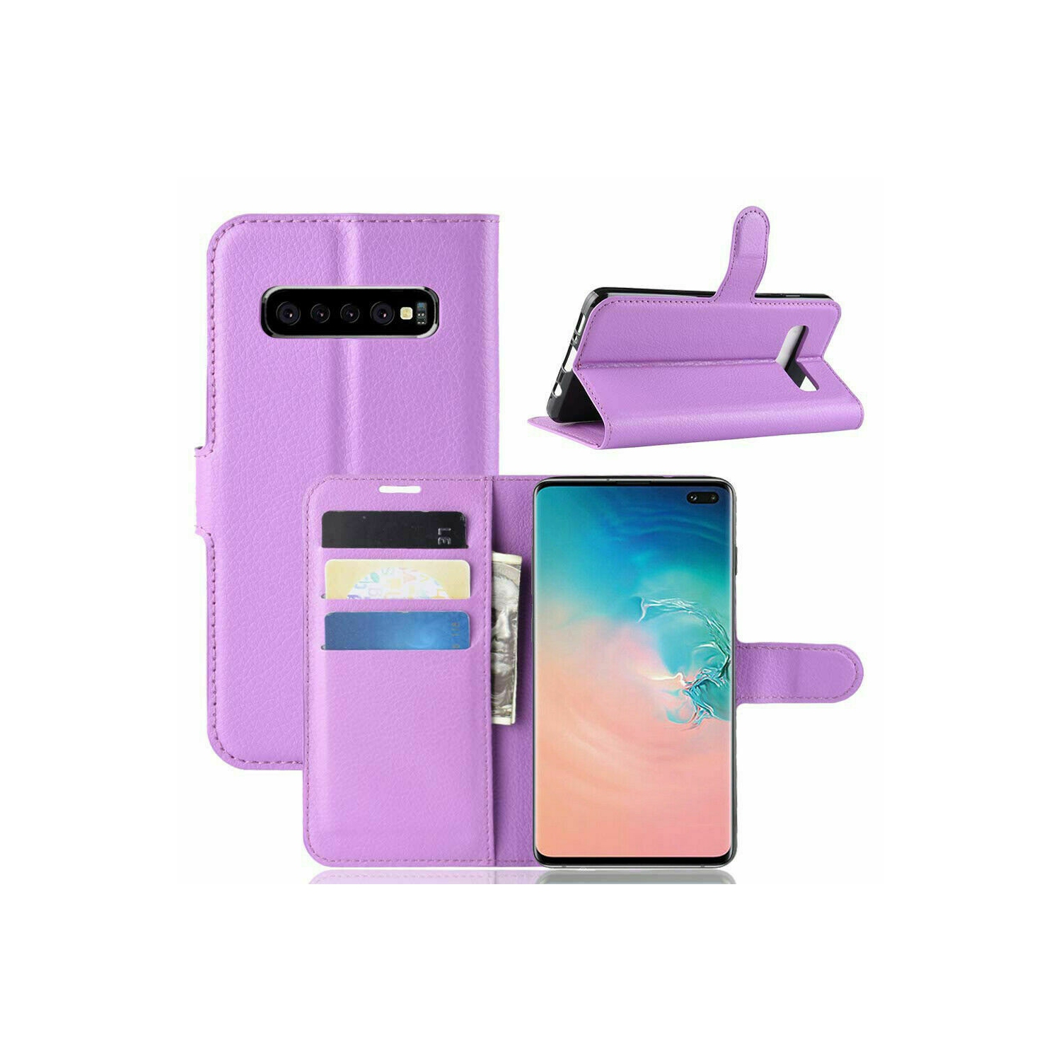 [CS] Samsung Galaxy S10e Lite Case, Magnetic Leather Folio Wallet Flip Case Cover with Card Slot, Purple