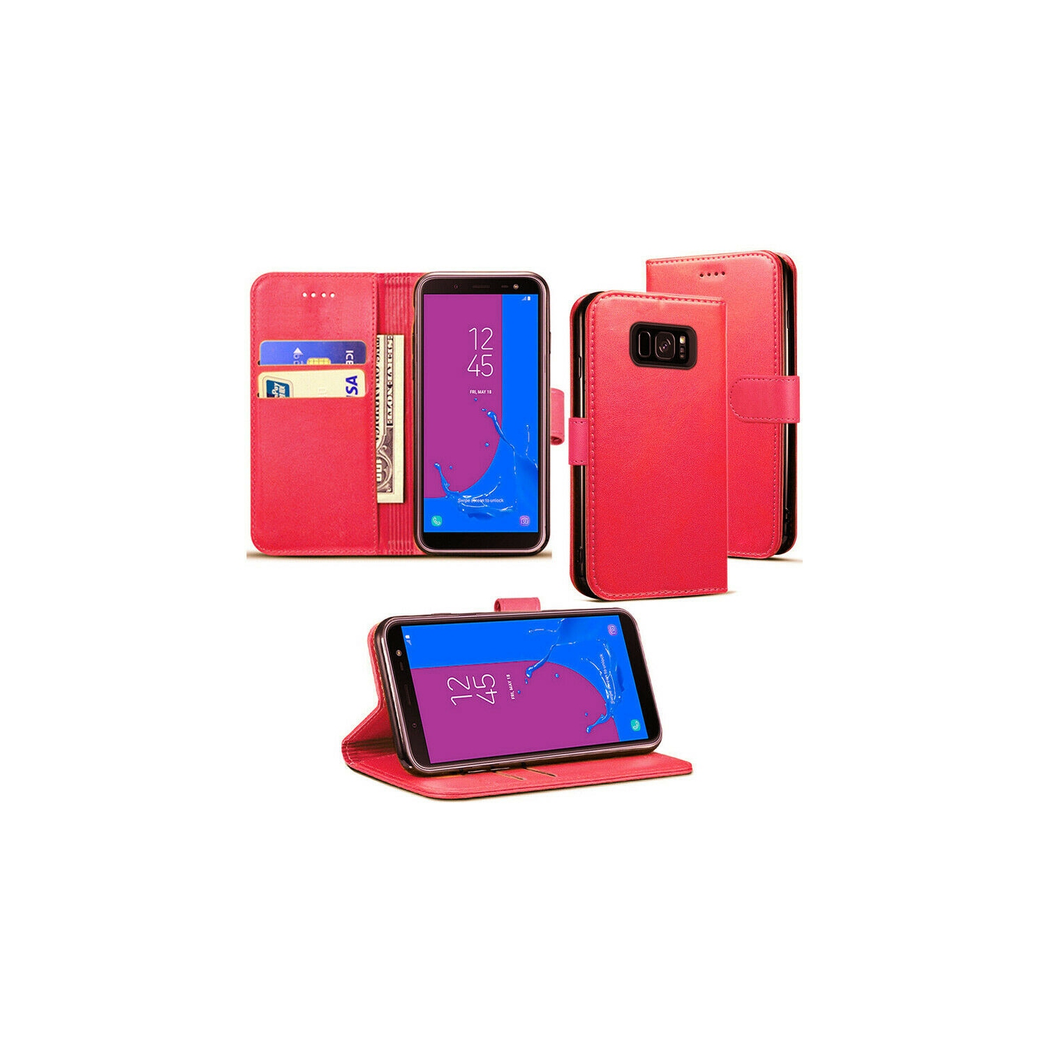 【CSmart】 Magnetic Card Slot Leather Folio Wallet Flip Case Cover for Samsung Galaxy S7 Edge, Red