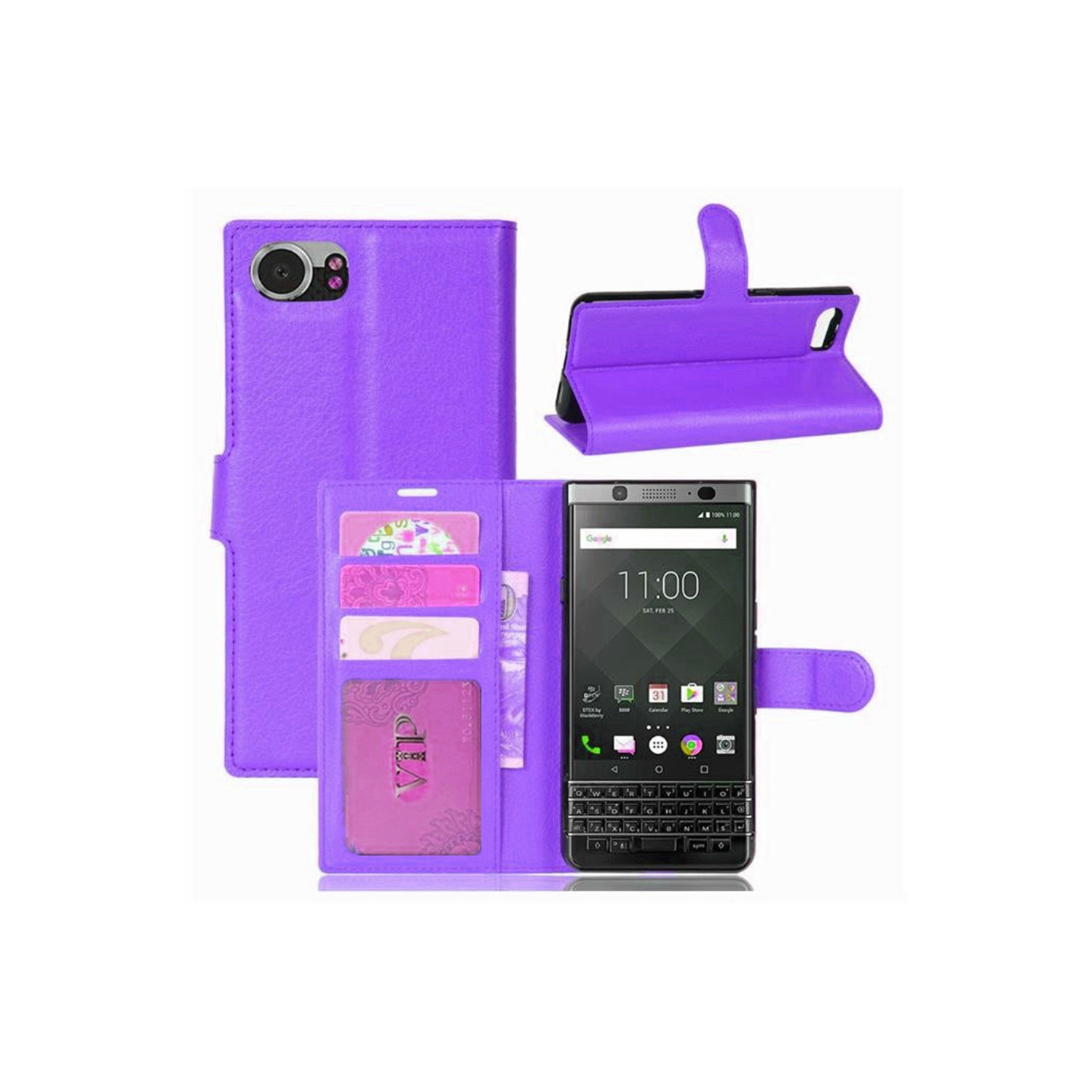 [CS] Blackberry KeyOne Key1 Case, Magnetic Leather Folio Wallet Flip Case Cover with Card Slot, Purple