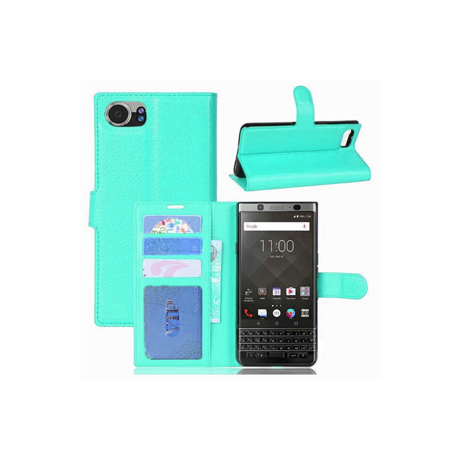 [CS] Étui Motion pour BlackBerry, étui folio en cuir magnétique à rabat avec fente pour carte, sarcelle