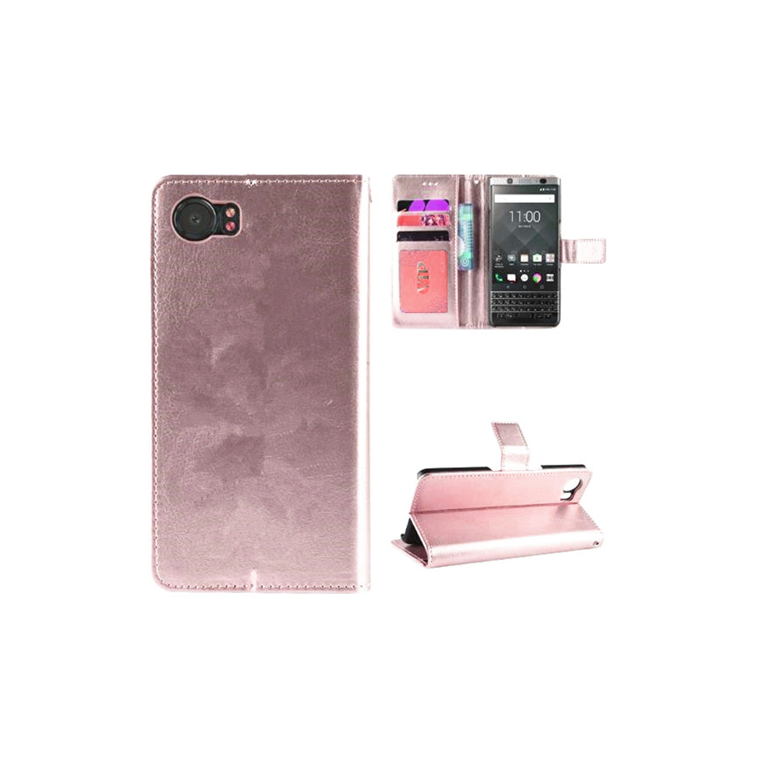 [CS] Blackberry Motion Case, Magnetic Leather Folio Wallet Flip Case Cover with Card Slot, Rose Gold