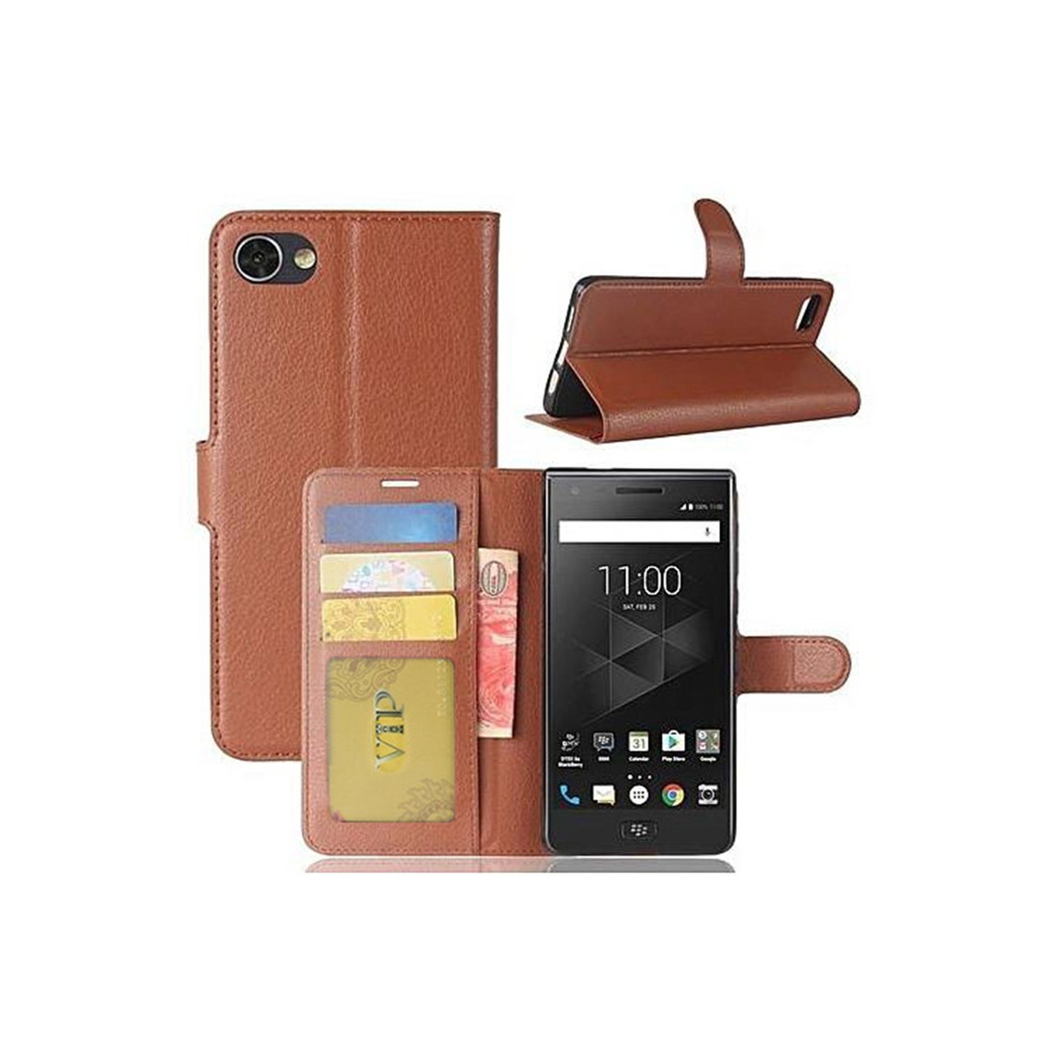 [CS] Étui Motion pour BlackBerry, étui folio en cuir magnétique à rabat avec fente pour carte, brun