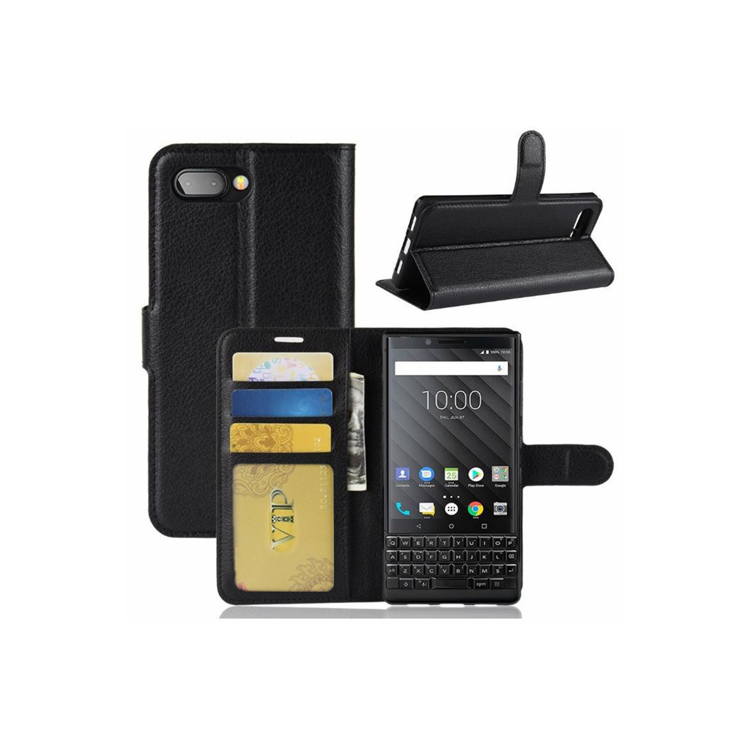 [CS] Étui le KeyTwo le pour BlackBerry Key2, étui folio en cuir magnétique à rabat avec fente pour carte, noir