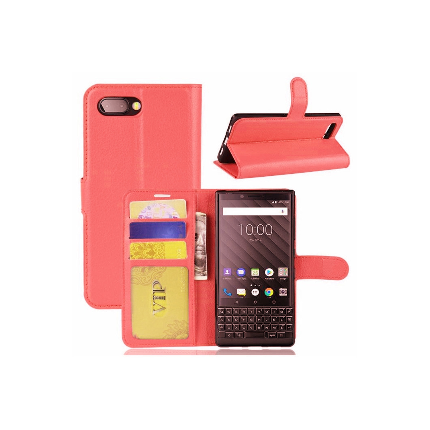 [CS] Étui KeyTwo pour BlackBerry Key2, étui portefeuille magnétique en cuir avec fente pour carte, rouge