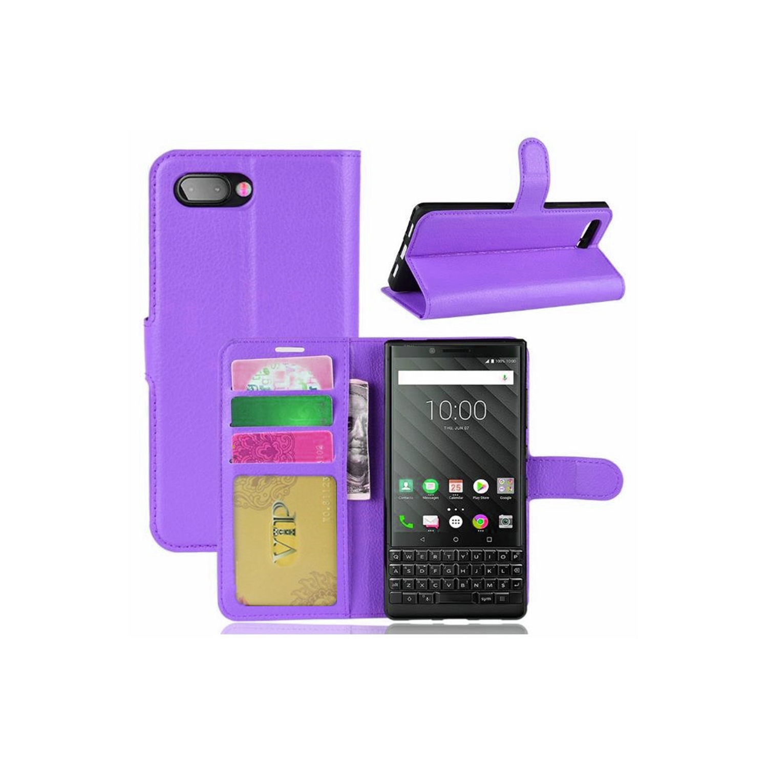 [CS] Étui KeyTwo pour BlackBerry Key2, étui folio en cuir magnétique à rabat avec fente pour carte, violet