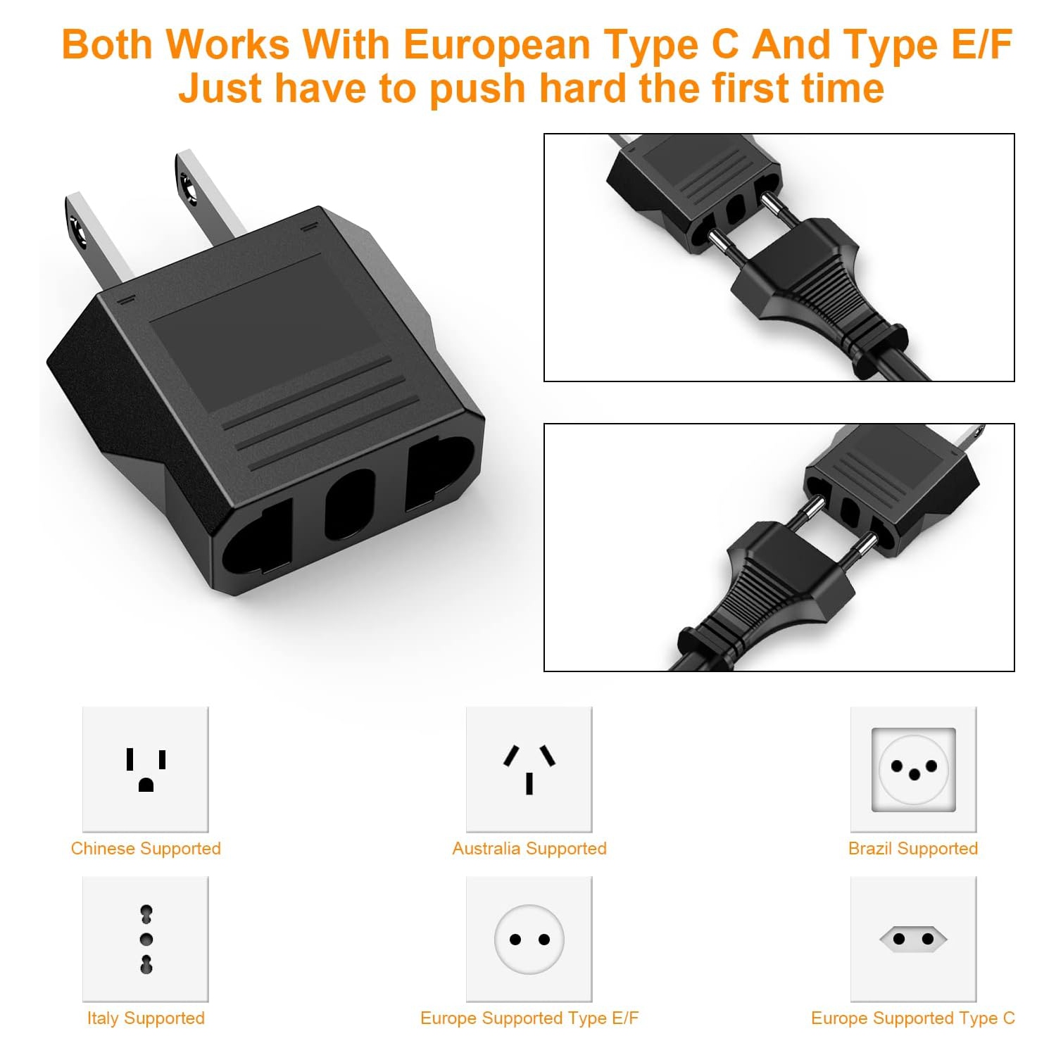 5pack EU Euro Europe to US USA Power Jack Wall Plug Converter Travel Adapter bg - Free Shipping
