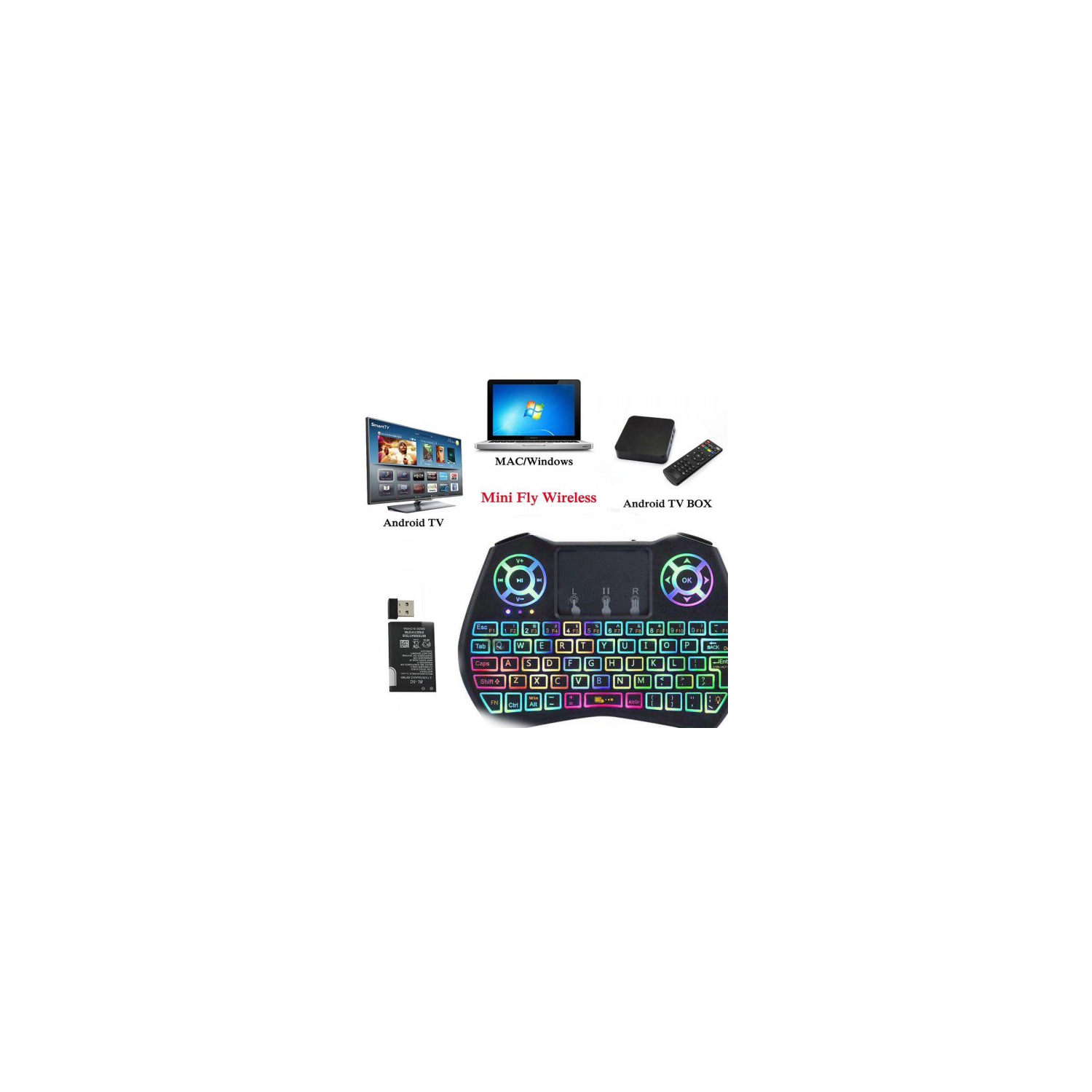 Clavier sans fil rétroéclairé 7 couleurs avec souris Touchpad – Parfait  pour les mini PC et Android TV Box ! - Temu France