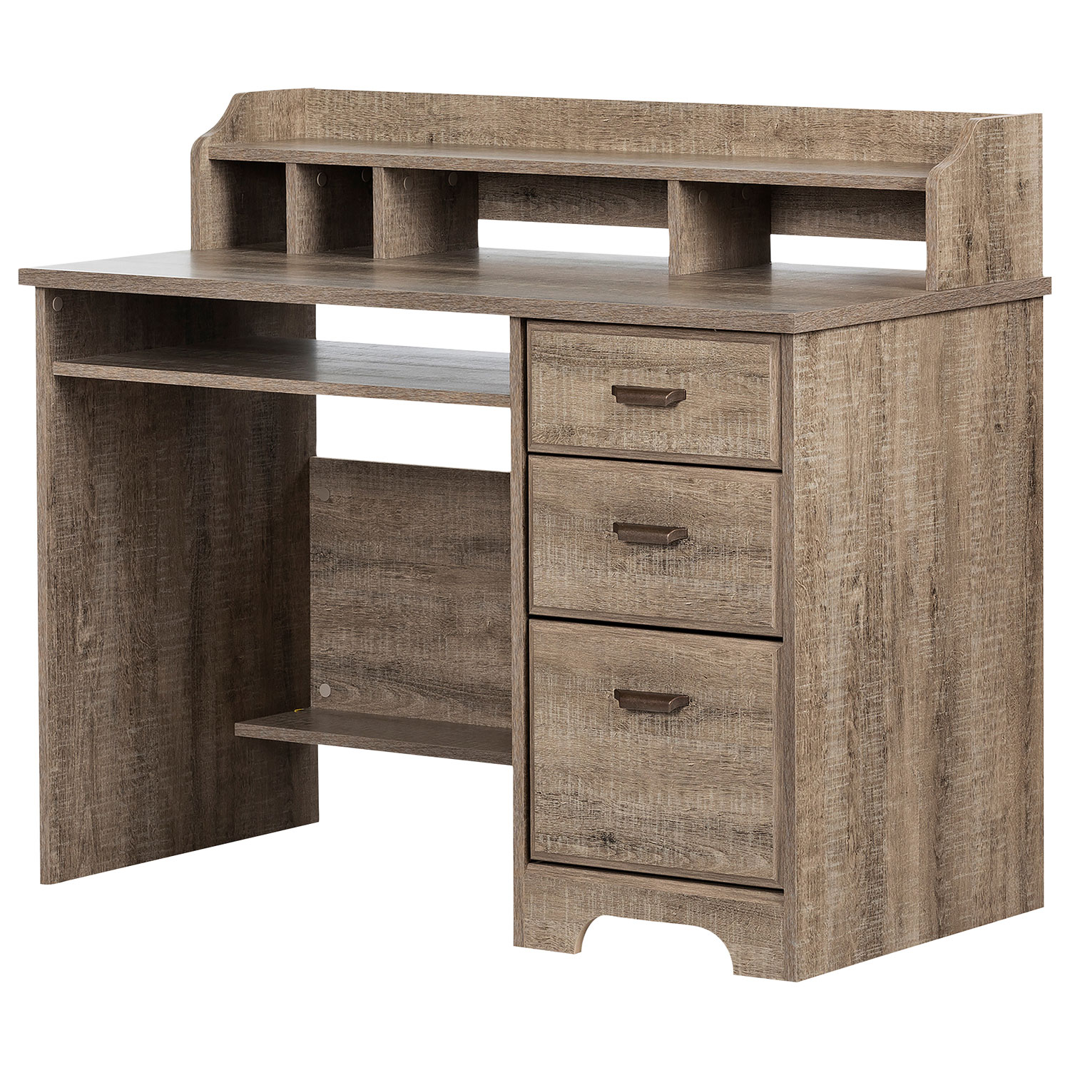 Versa Writing Desk with Hutch - Weathered Oak