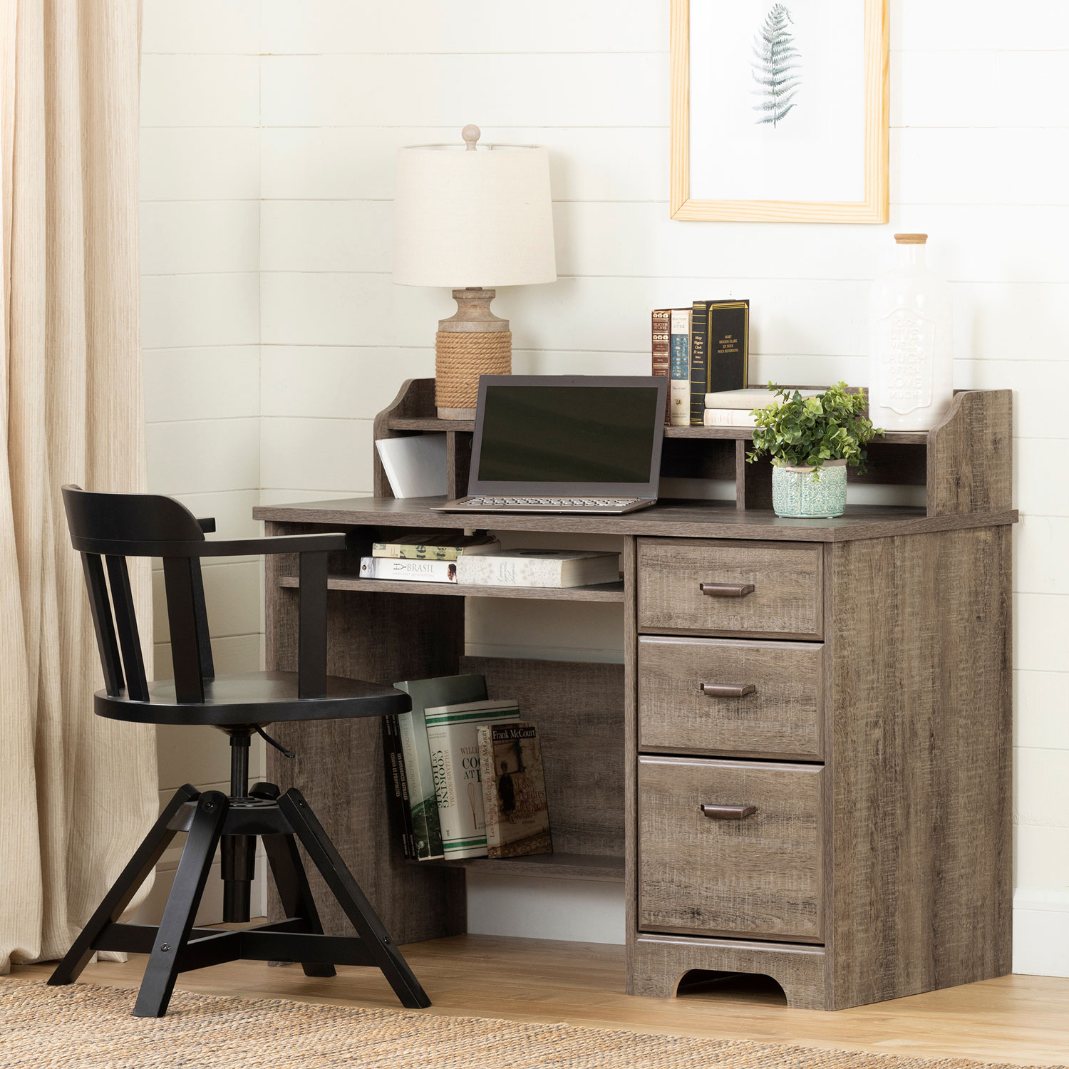 Versa Writing Desk with Hutch - Weathered Oak