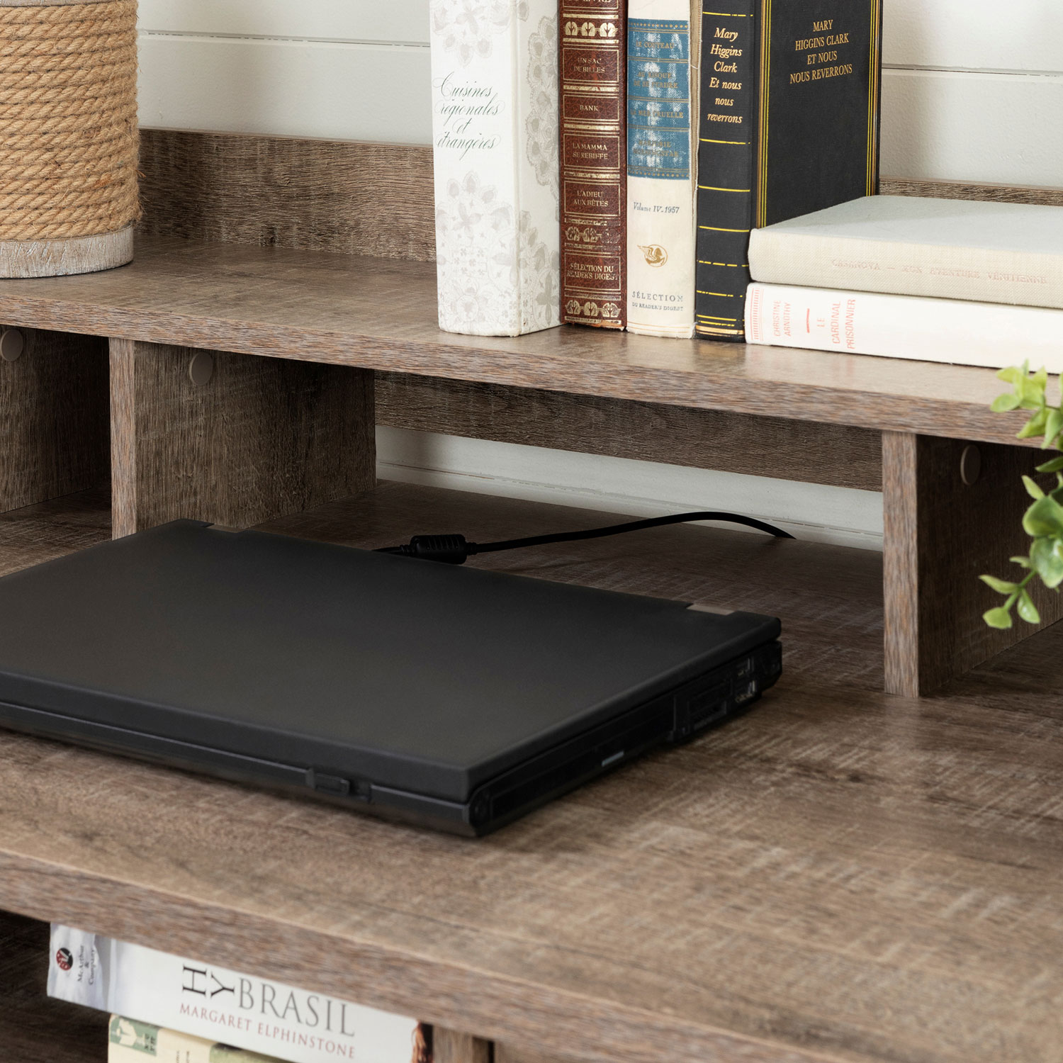 Versa Writing Desk with Hutch - Weathered Oak