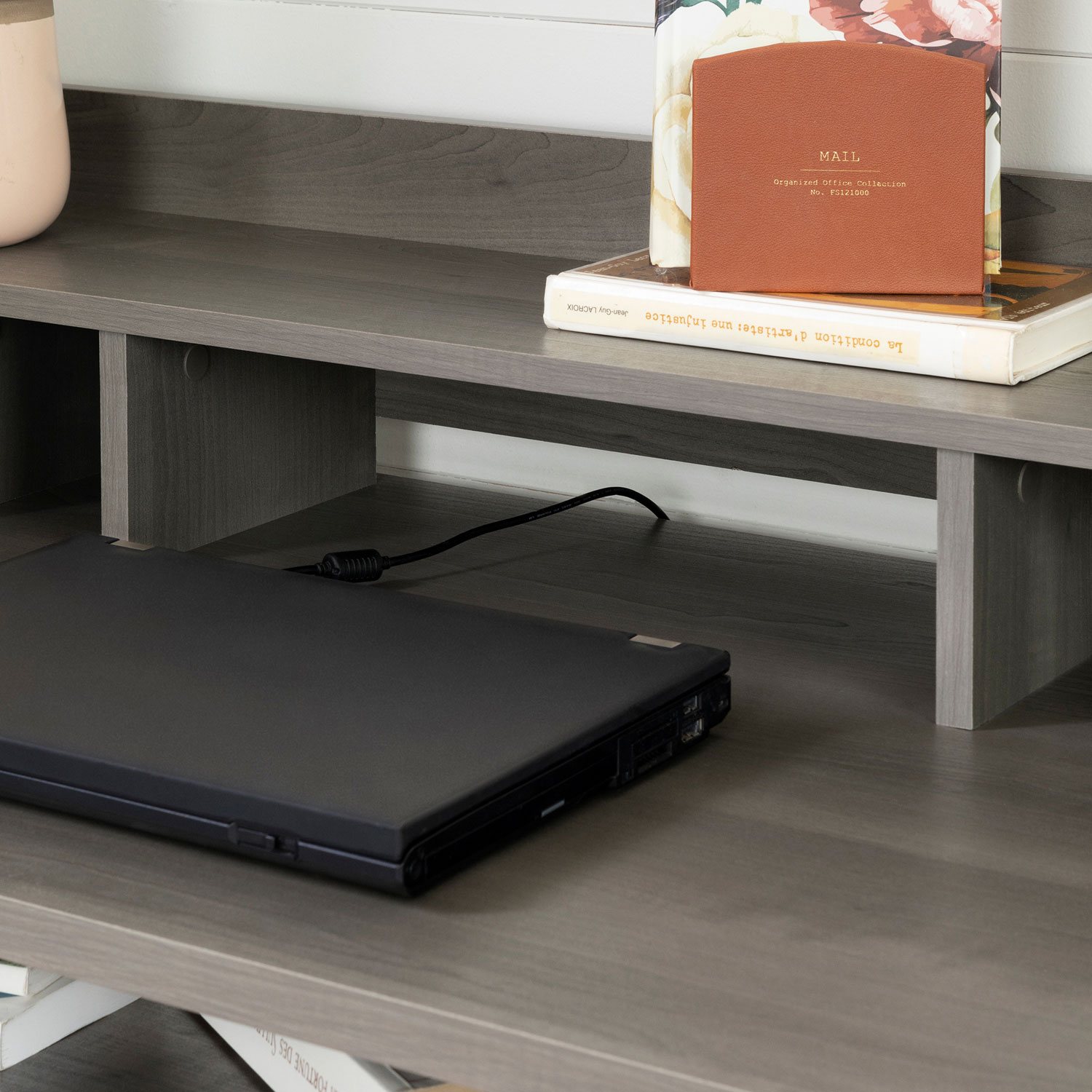 Versa Writing Desk with Hutch - Grey Maple