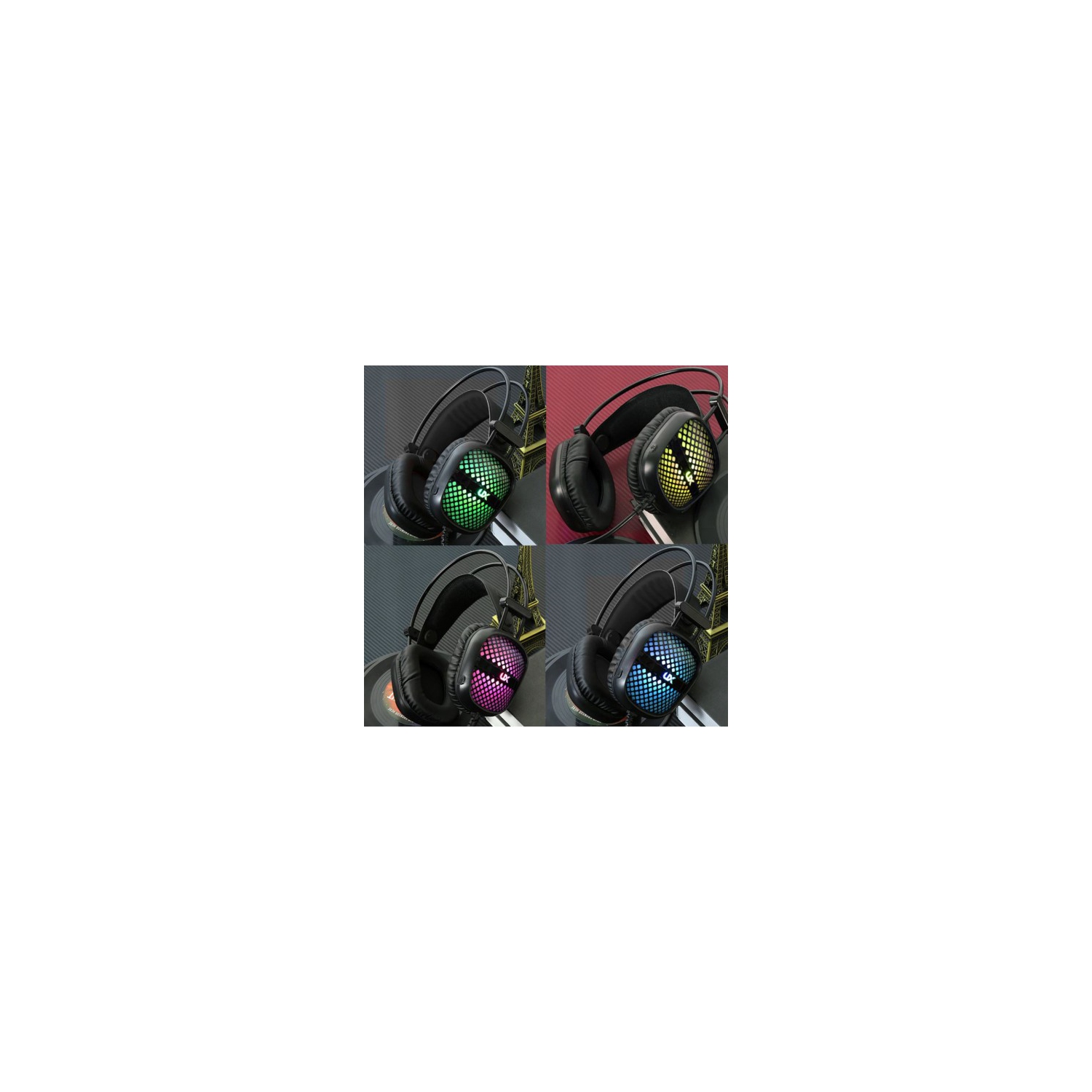 A2 Gaming Headsets 3.5mm Wired Headphones Noise Canceling E-Sport Headphones with Mic Colorful LED Light(Black)