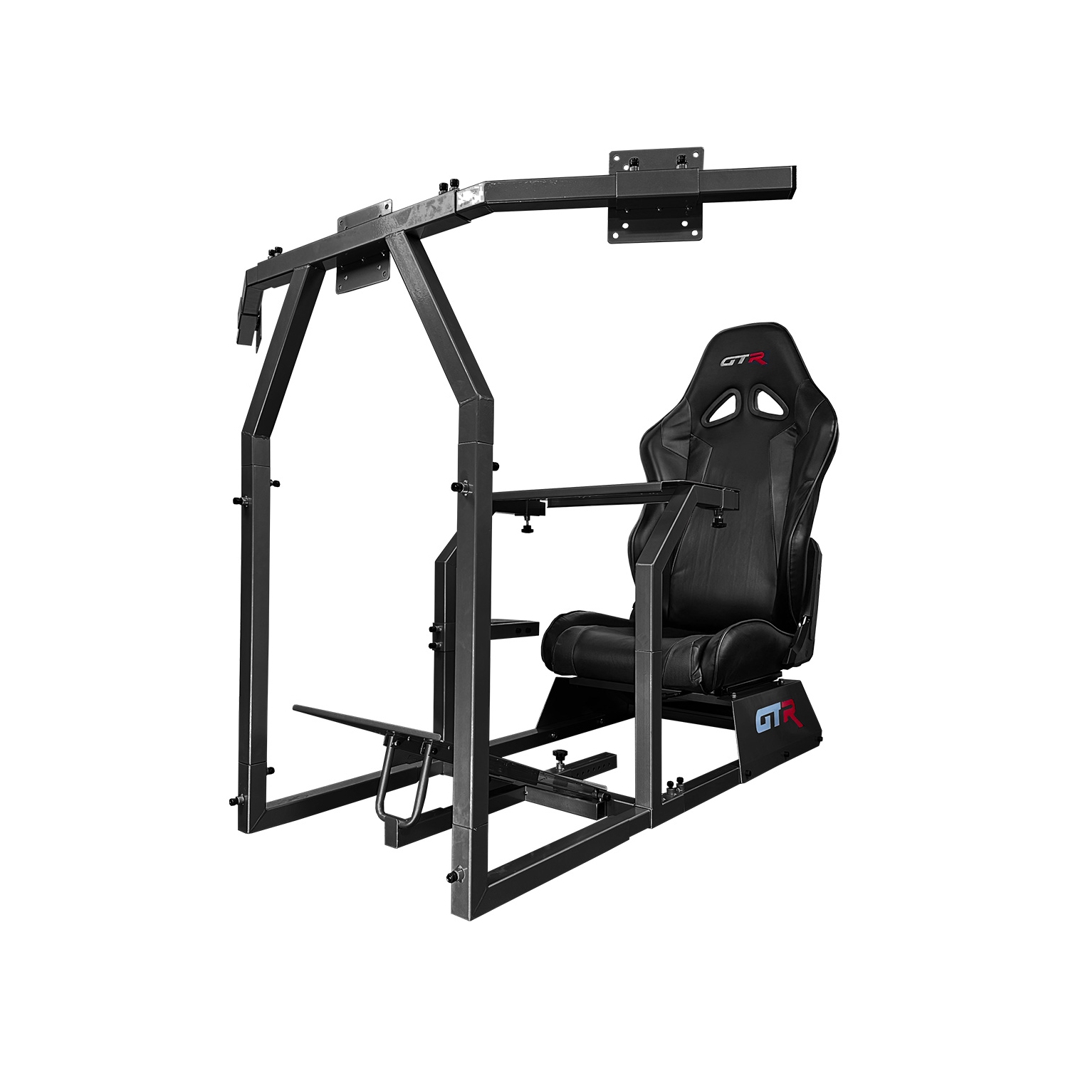 GTR Simulator GTA-F Model (Black) Triple or Single Monitor Stand with Black Adjustable Leatherette Seat