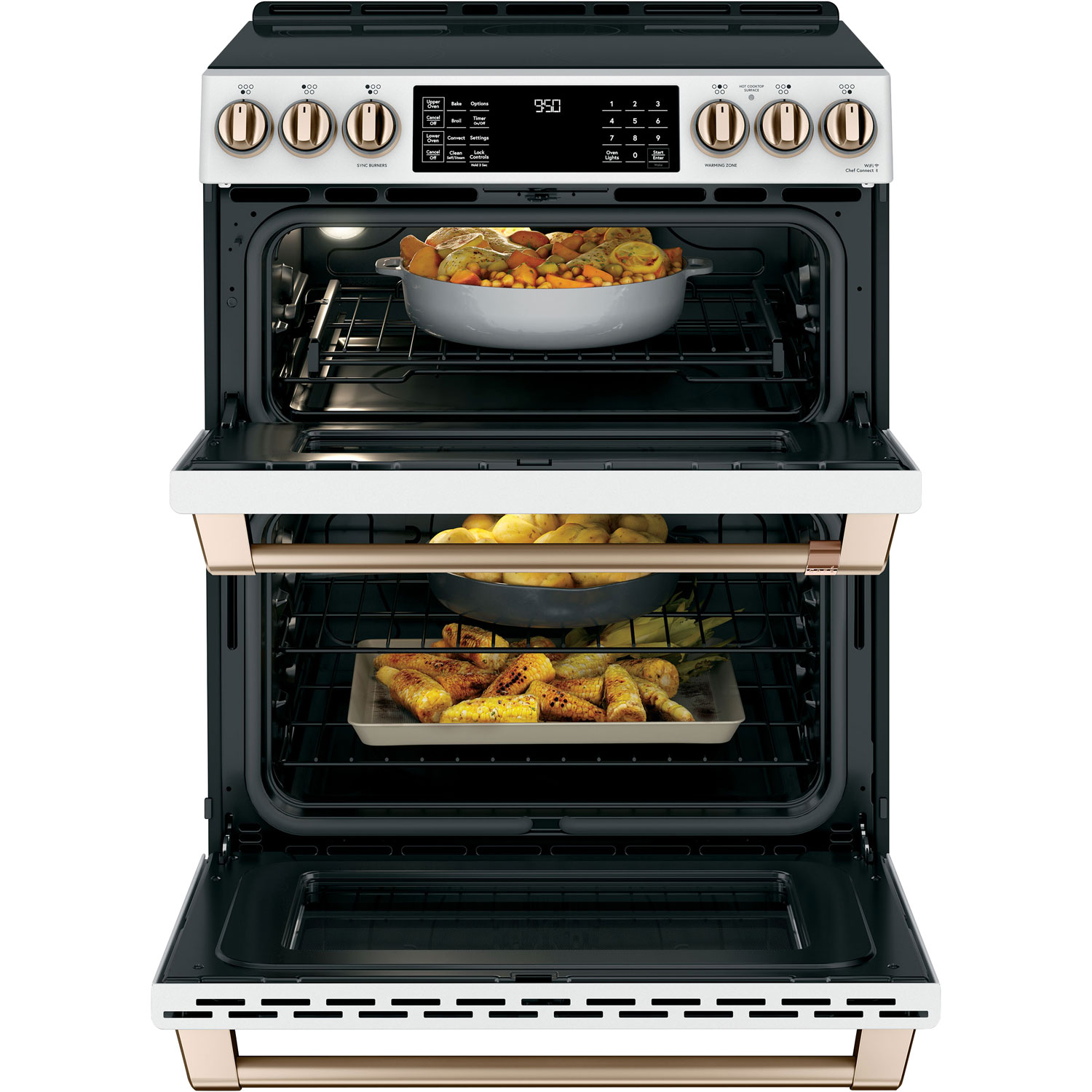 Cuisinière induction encastrable 5 éléments 2 fours convection 30 po Café -Blanc mat