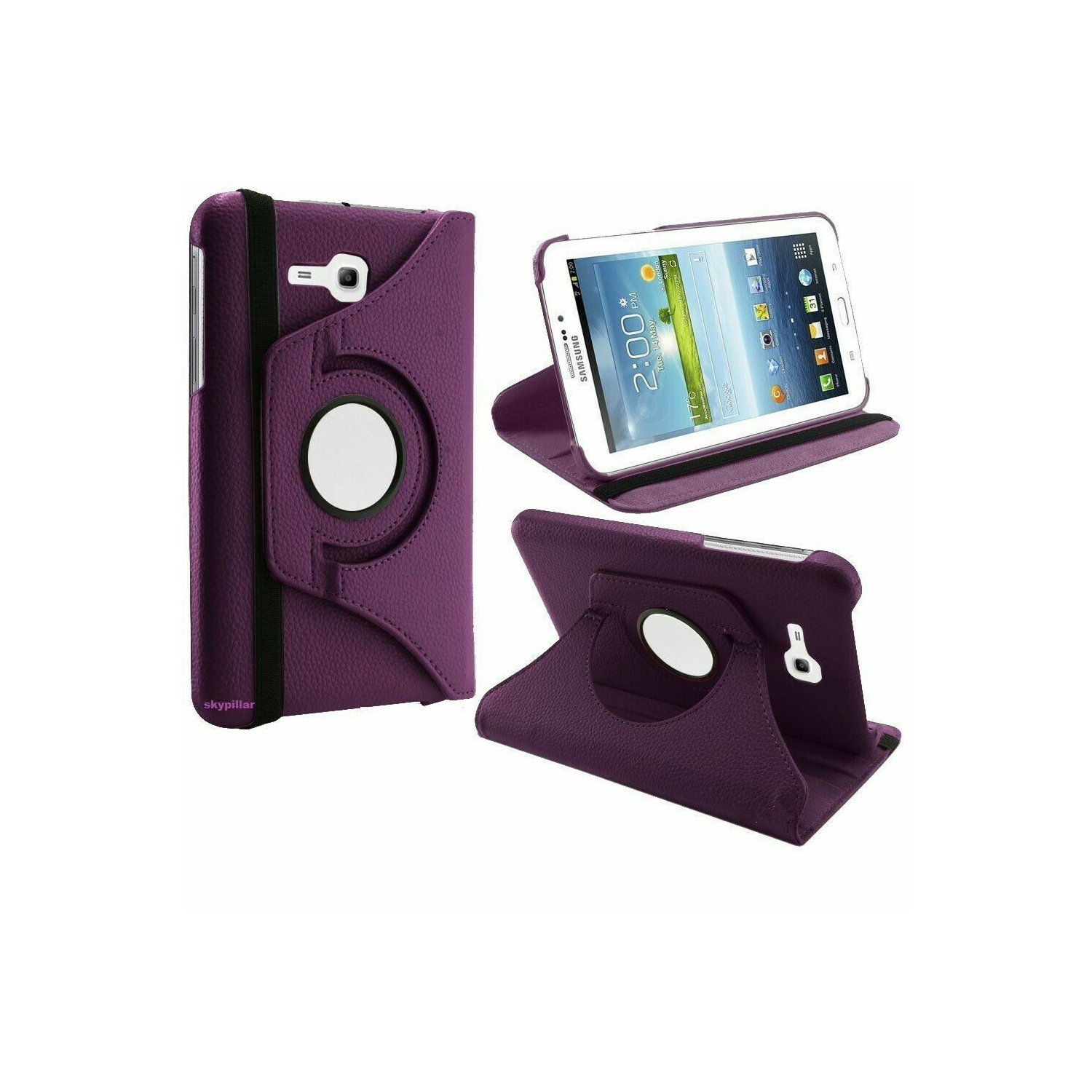 【CSmart】 360 Rotating Leather Tablet Case Smart Stand Cover for Samsung Tab E Lite 7.0" T110 T113 T115, Purple