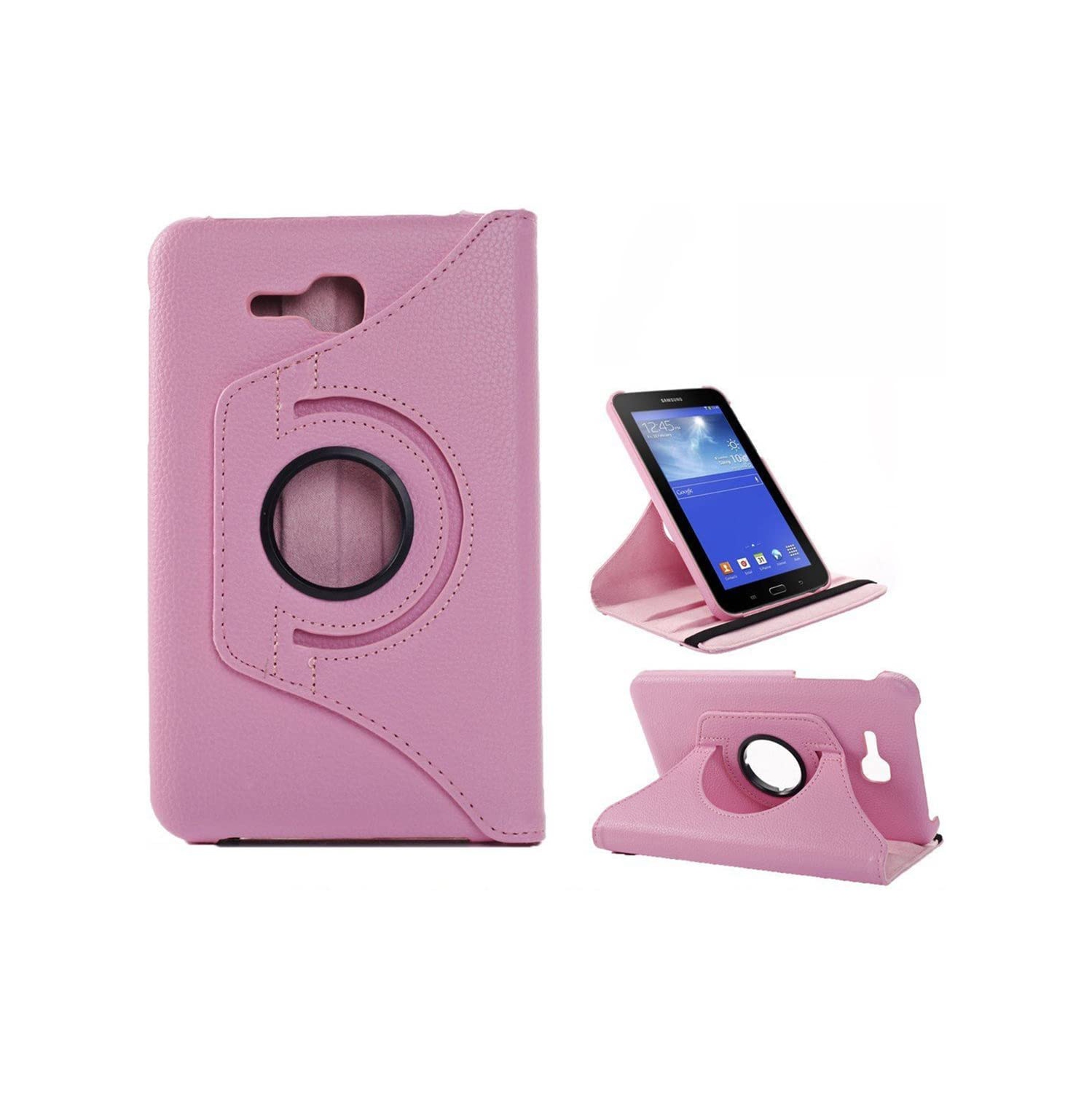 【CSmart】 360 Rotating Leather Tablet Case Smart Stand Cover for Samsung Tab E Lite 7.0" T110 T113 T115, Light Pink