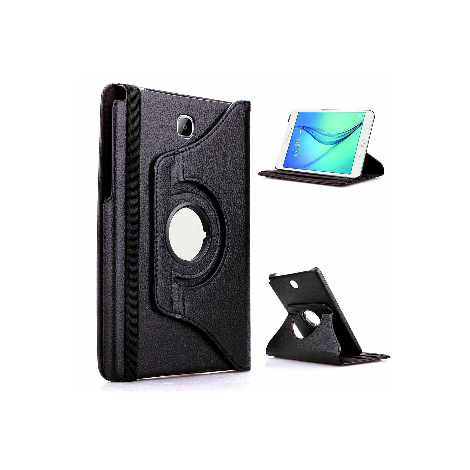 【CSmart】 360 Rotating Leather Tablet Case Smart Stand Cover for Samsung Tab A 8.0" 2017 T380 T385, Black