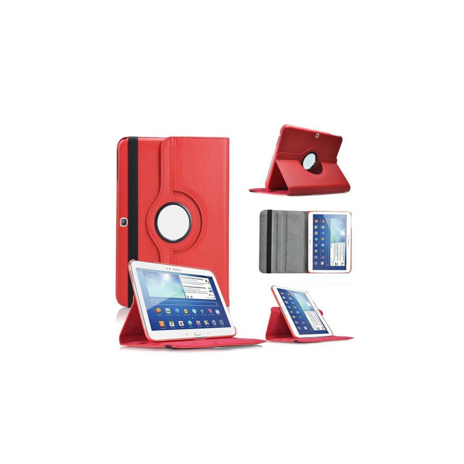 【CSmart】 360 Rotating Leather Tablet Case Smart Stand Cover for Samsung Tab 4 10.1" T530 T531 T535, Red