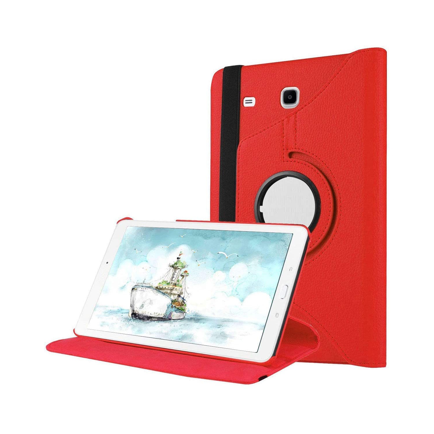 【CSmart】 360 Rotating Leather Tablet Case Smart Stand Cover for Samsung Tab E 9.6" T560 T561 T565, Red