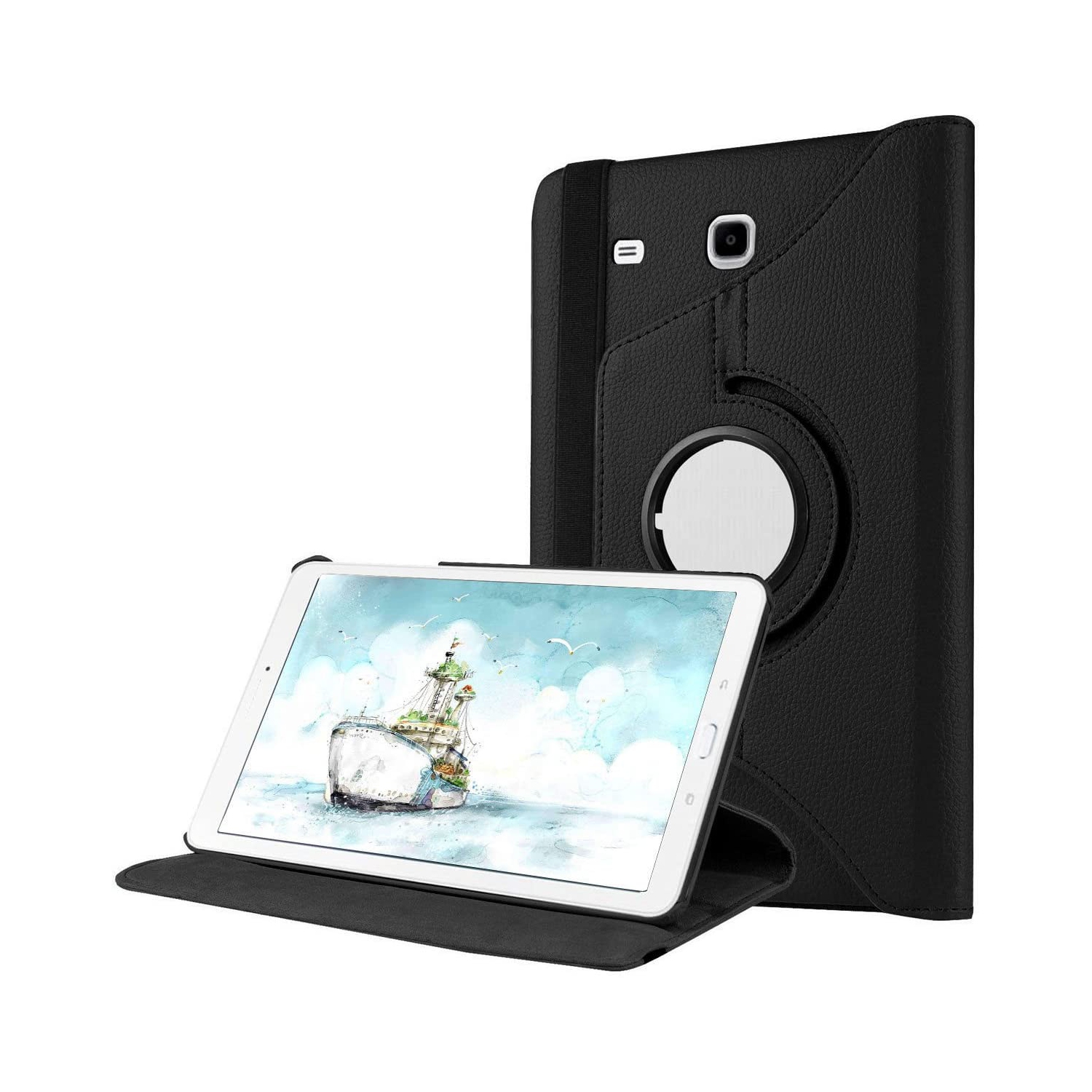【CSmart】 360 Rotating Leather Tablet Case Smart Stand Cover for Samsung Tab E 9.6" T560 T561 T565, Black