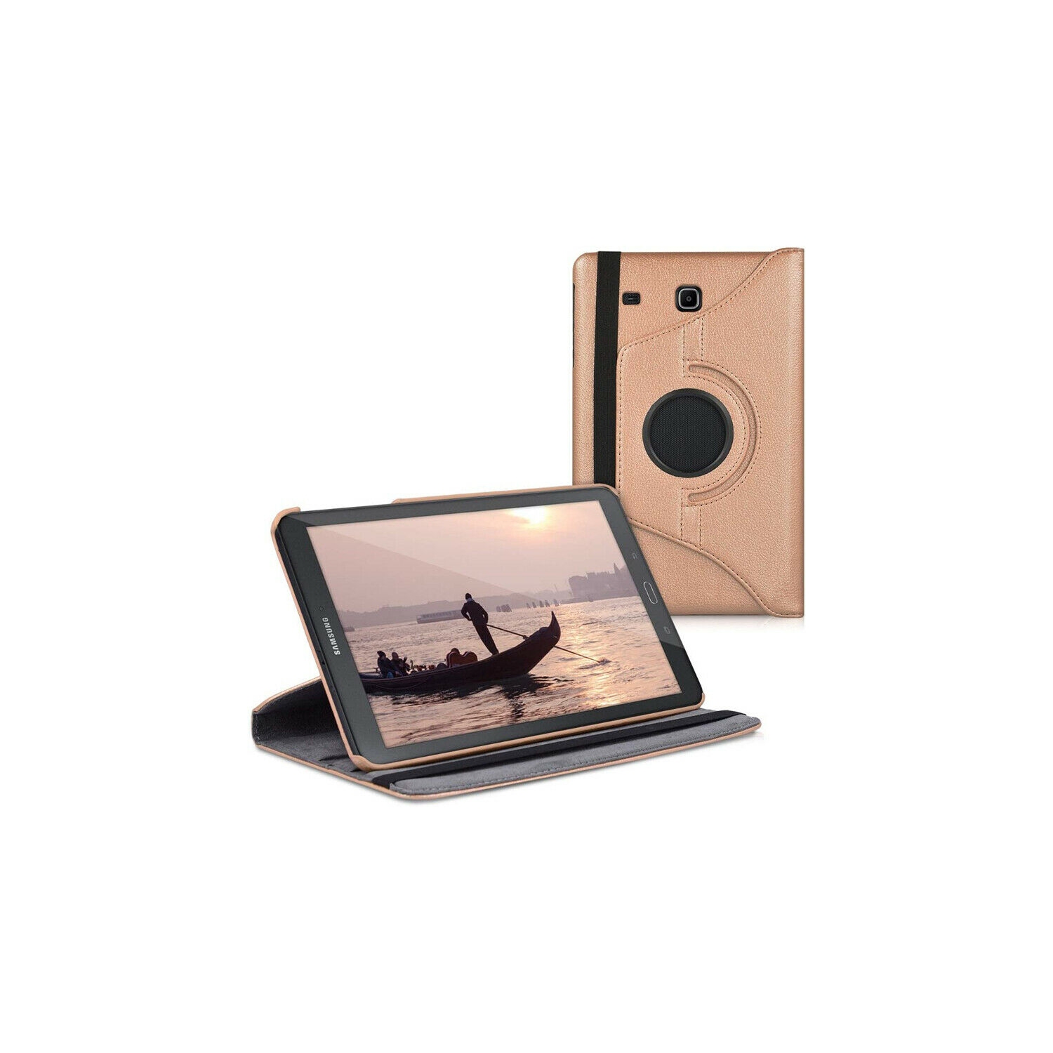 【CSmart】 360 Rotating Leather Tablet Case Smart Stand Cover for Samsung Tab E 9.6" T560 T561 T565, Rose Gold