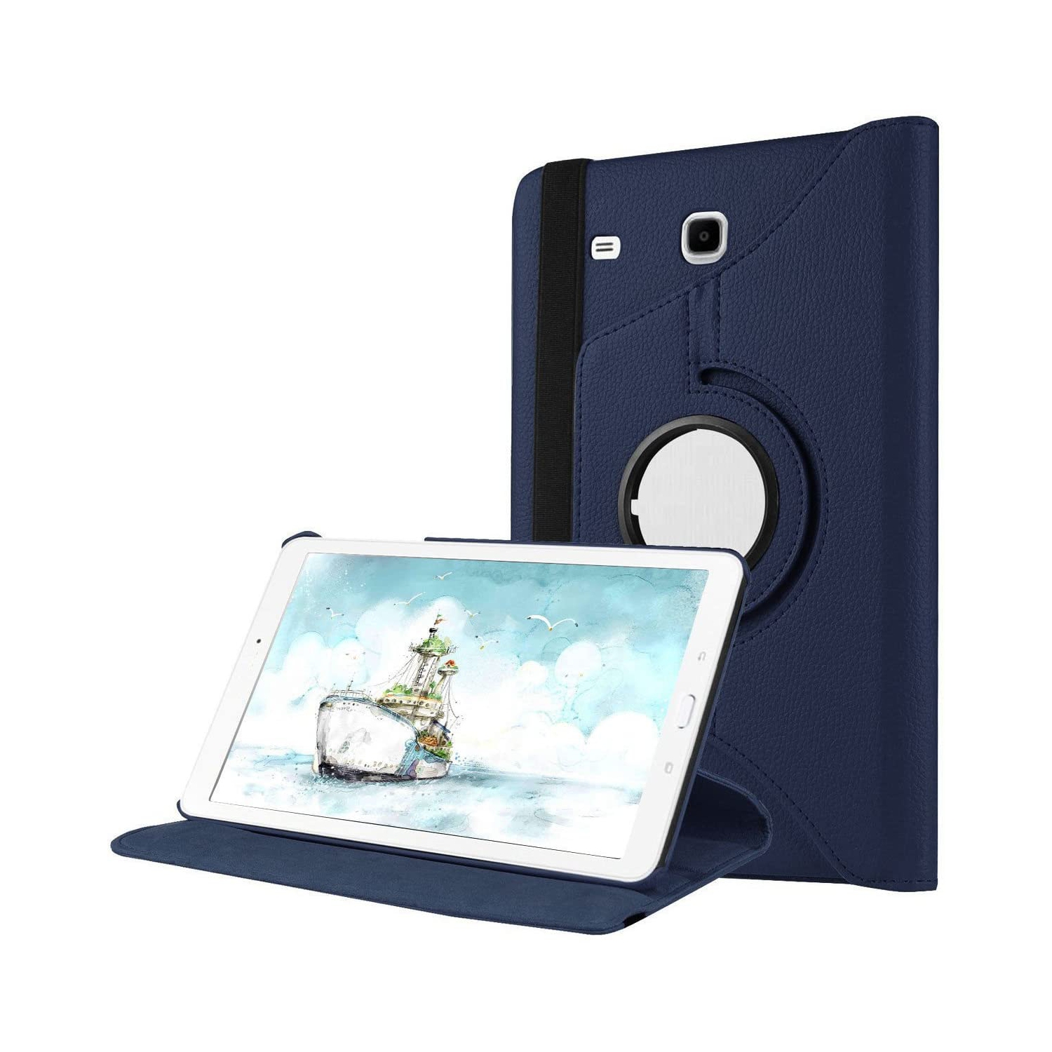 【CSmart】 360 Rotating Leather Tablet Case Smart Stand Cover for Samsung Tab E 9.6" T560 T561 T565, Navy