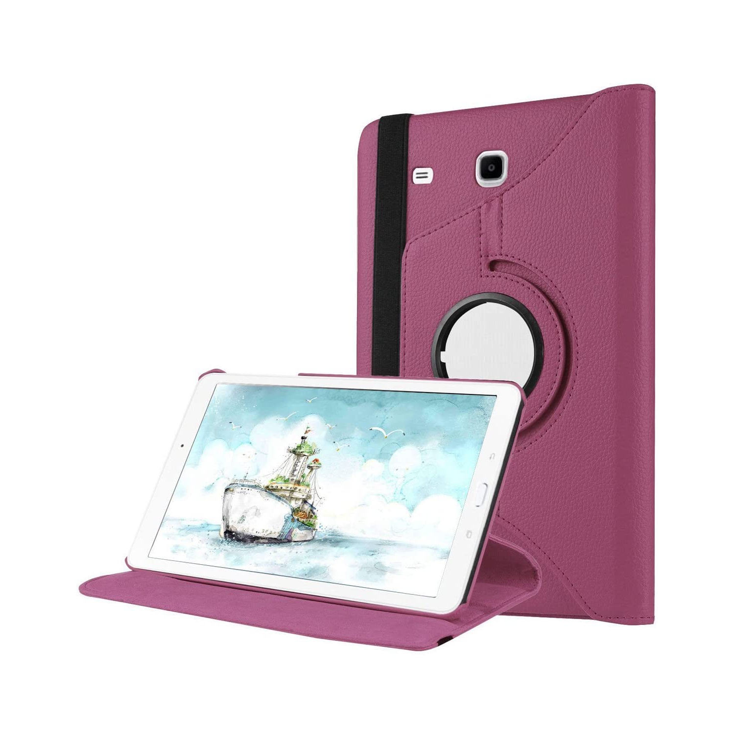 【CSmart】 360 Rotating Leather Tablet Case Smart Stand Cover for Samsung Tab E 9.6" T560 T561 T565, Purple