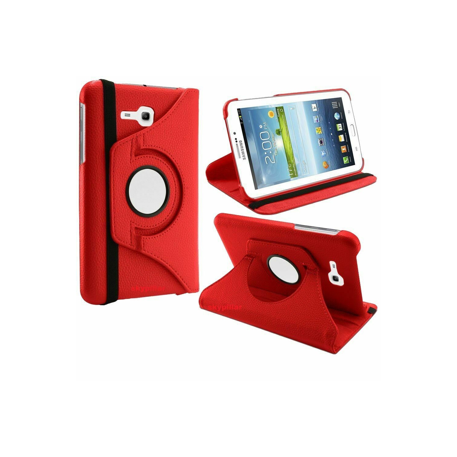 【CSmart】 Rotation à 360 degrés PU Cuir Étui Coque pour tablette Couverture de cas intelligente pour Samsung Tab E Lite 7.0" T110 T113 T115, Rouge