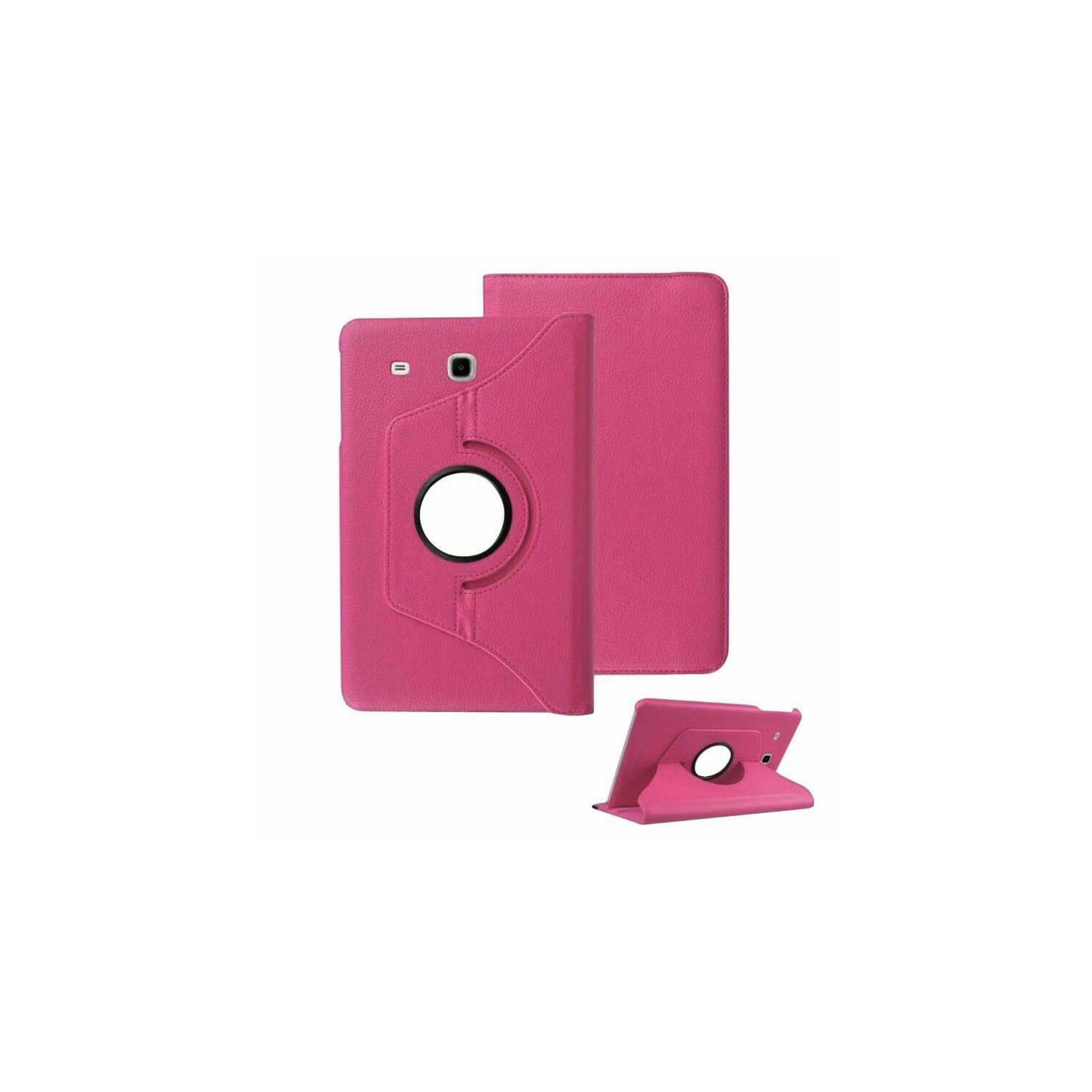 【CSmart】 360 Rotating Leather Tablet Case Smart Stand Cover for Samsung Tab E 8.0" T375 T377, Hot Pink