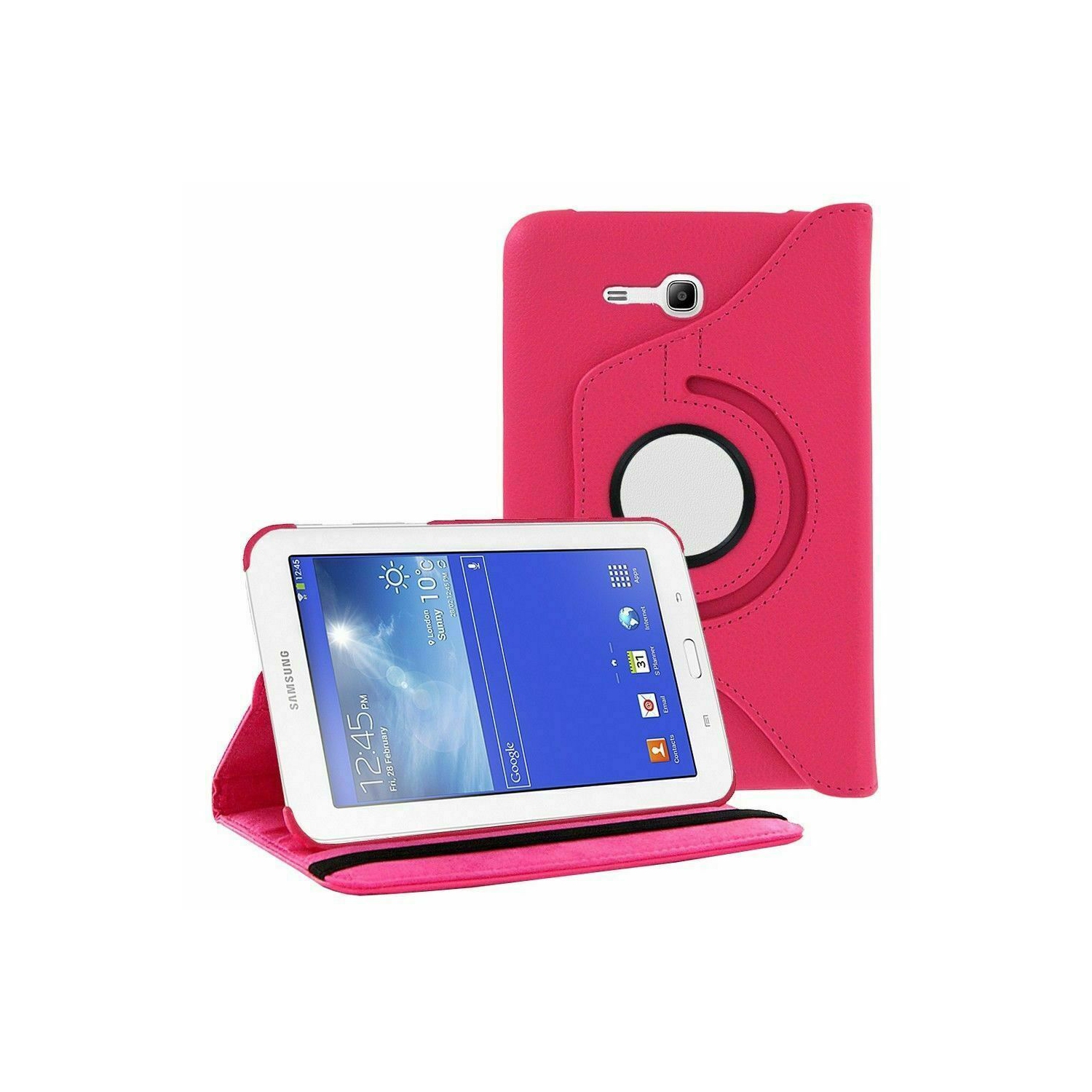 【CSmart】 360 Rotating Leather Tablet Case Smart Stand Cover for Samsung Tab E Lite 7.0" T110 T113 T115, Hot Pink