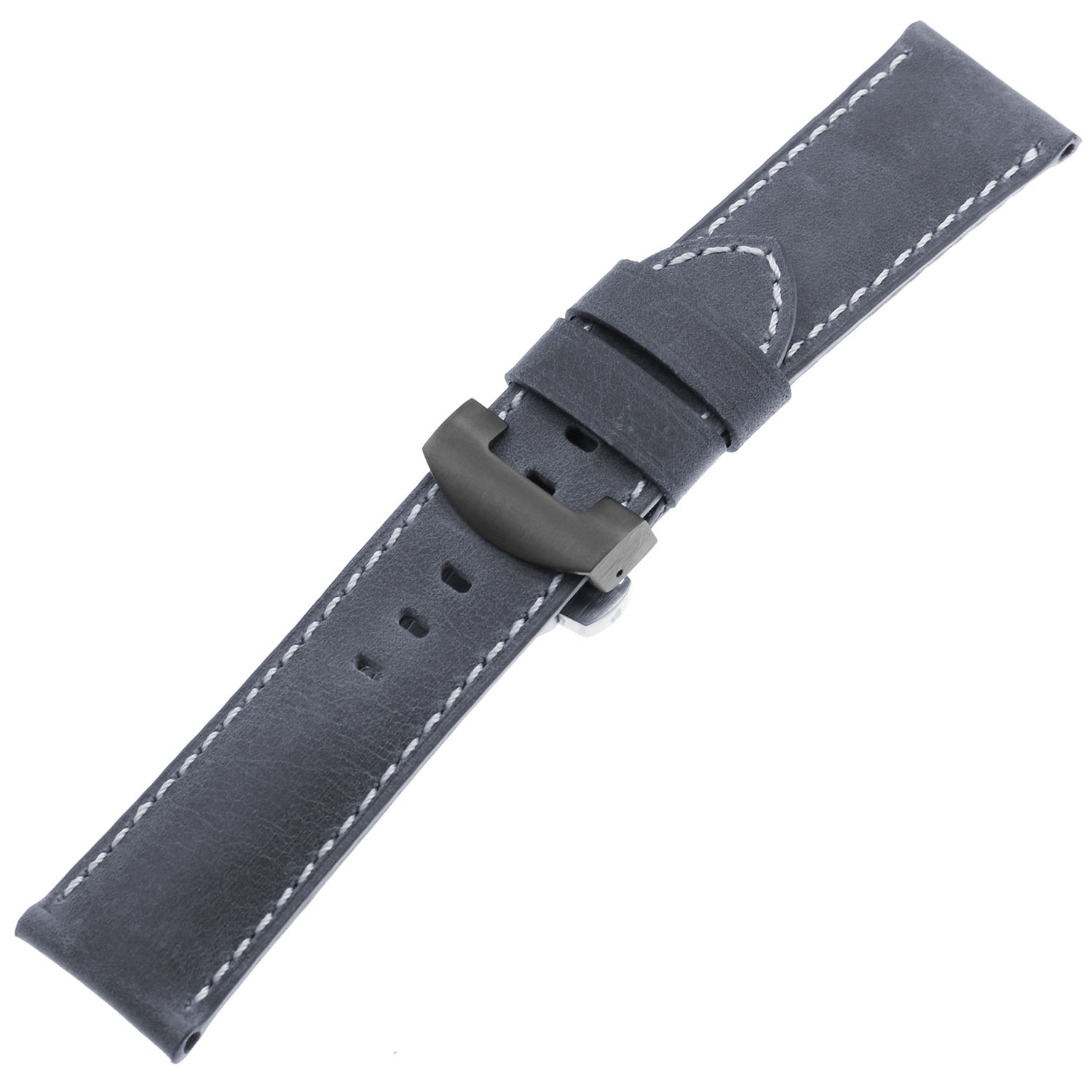 DASSARI Bracelet de Montre Vintage en Cuir pour Hommes avec Fermoir Déployant Noir pour Panerai - 22mm - Bleu Huître