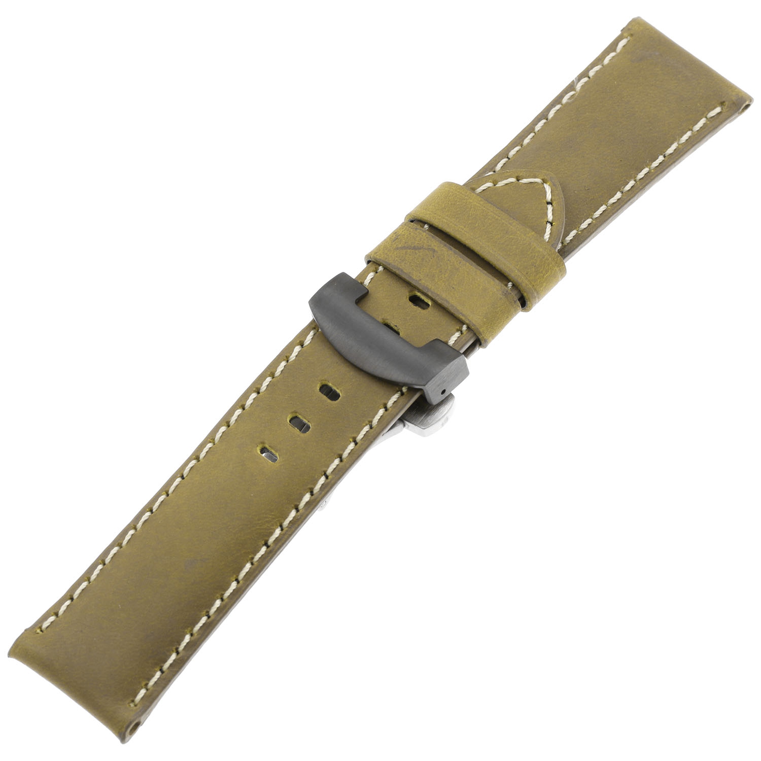 DASSARI Bracelet de Montre Vintage en Cuir pour Hommes avec Fermoir Déployant Noir pour Panerai - Extra Long - 24mm - Kaki