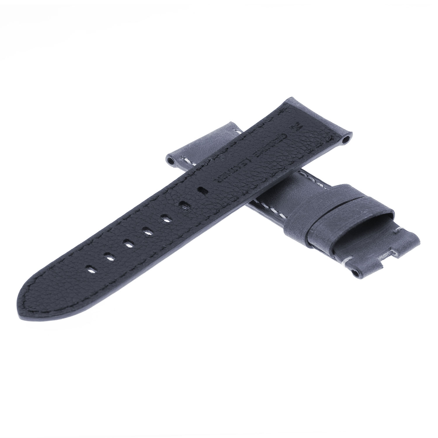 DASSARI Vintage Leather Men's Watch Strap Black Deployant Deployment Clasp for Panerai - Extra Long - Oyster Blue - 22mm