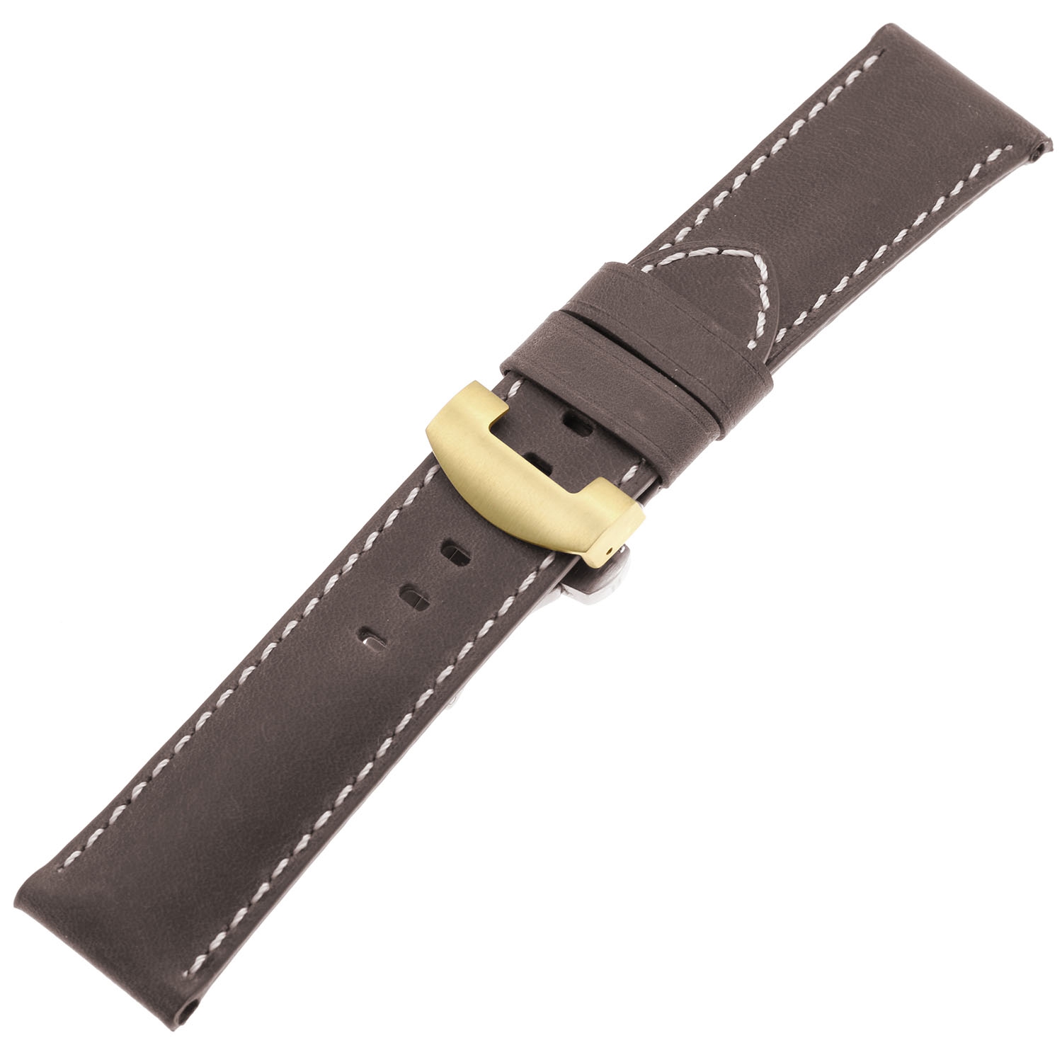 DASSARI Bracelet de Montre Vintage en Cuir pour Hommes avec Fermoir Déployant Or Jaune pour Panerai - 22mm - Brun Café
