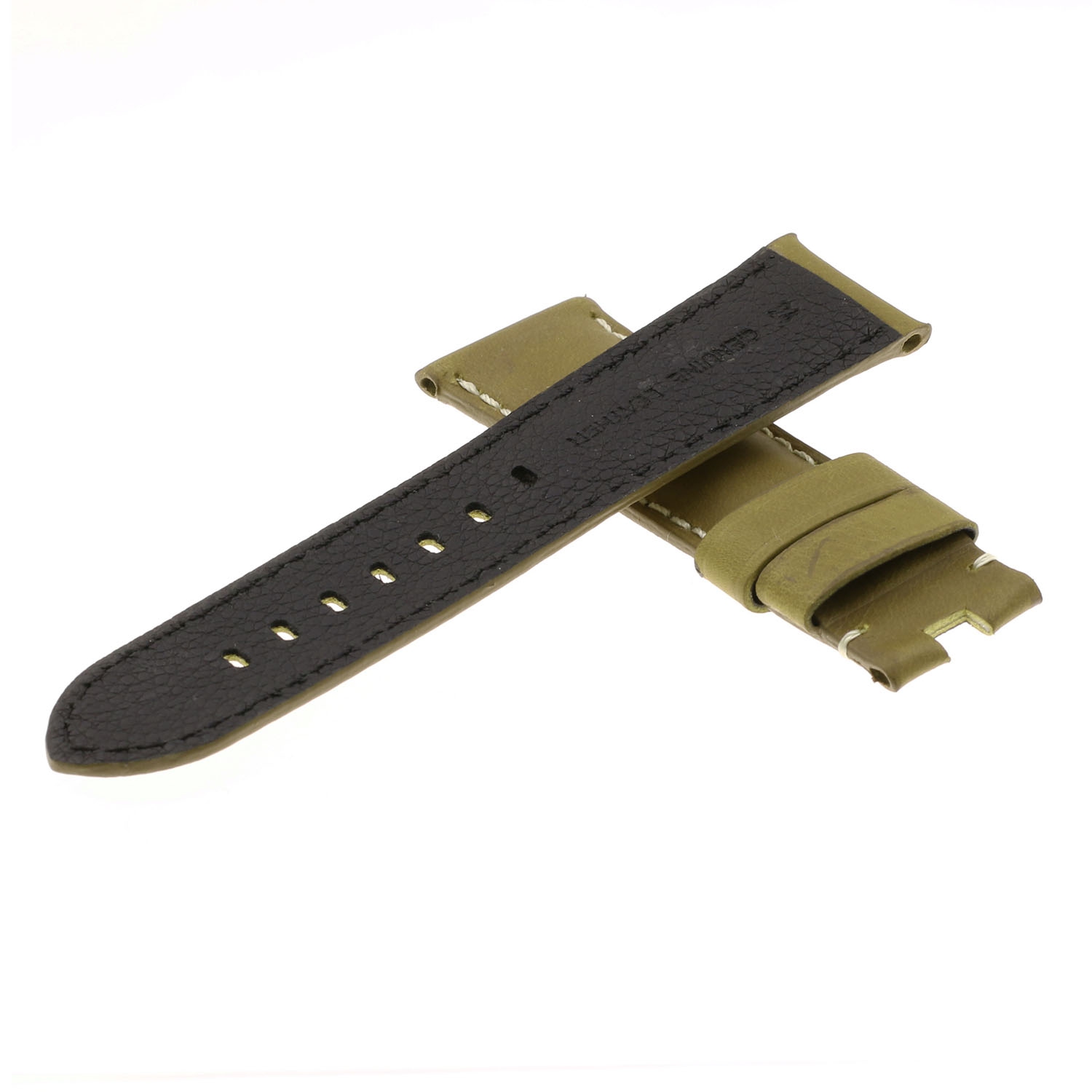 DASSARI Bracelet de Montre Vintage en Cuir pour Hommes avec Fermoir Déployant Or Jaune pour Panerai - Extra Long - 22mm - Kaki