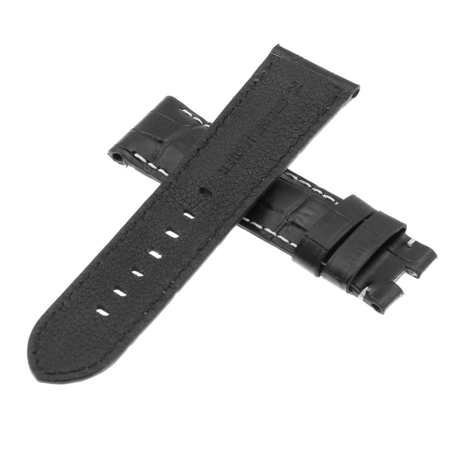 DASSARI Bracelet de Montre en Cuir Crocodile en Relief pour Hommes pour Fermoir Déployant pour Panerai - Extra Long - 26mm - Noir