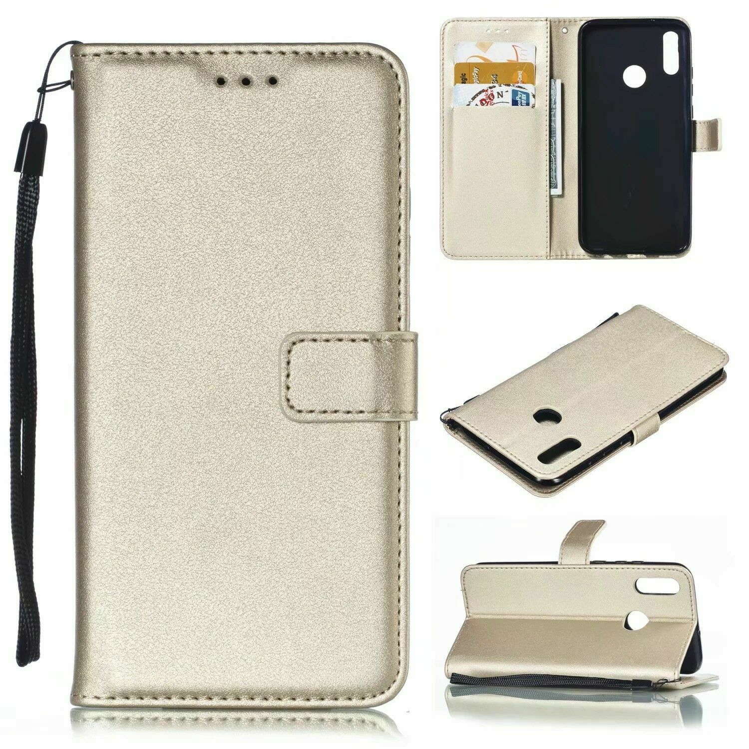 【CSmart】 Magnetic Card Slot Leather Folio Wallet Flip Case Cover for Huawei P30 Lite, Gold