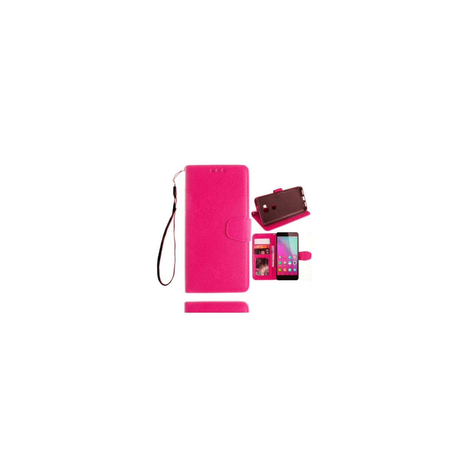 【CSmart】 Magnetic Card Slot Leather Folio Wallet Flip Case Cover for Huawei GR5 & Honor 5x, Hot Pink
