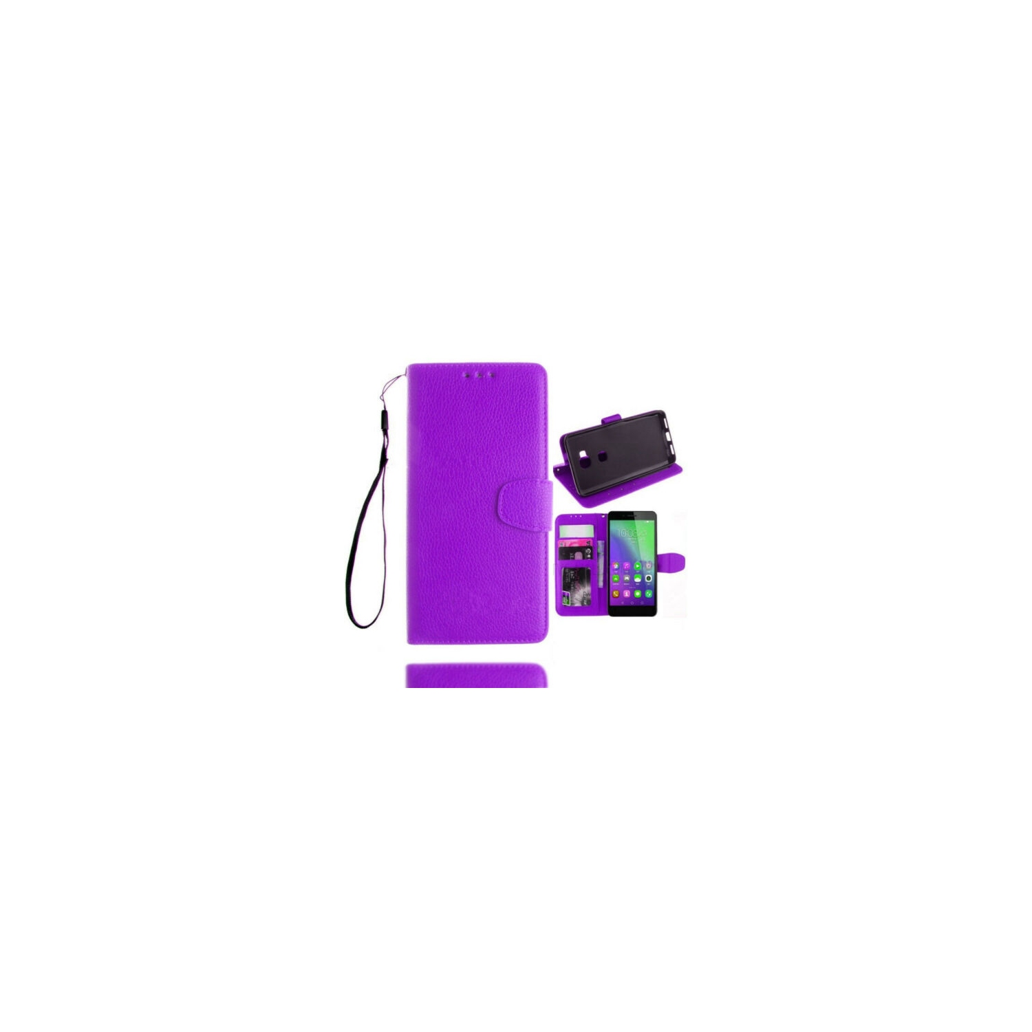 【CSmart】 Magnetic Card Slot Leather Folio Wallet Flip Case Cover for Huawei GR5 & Honor 5x, Purple