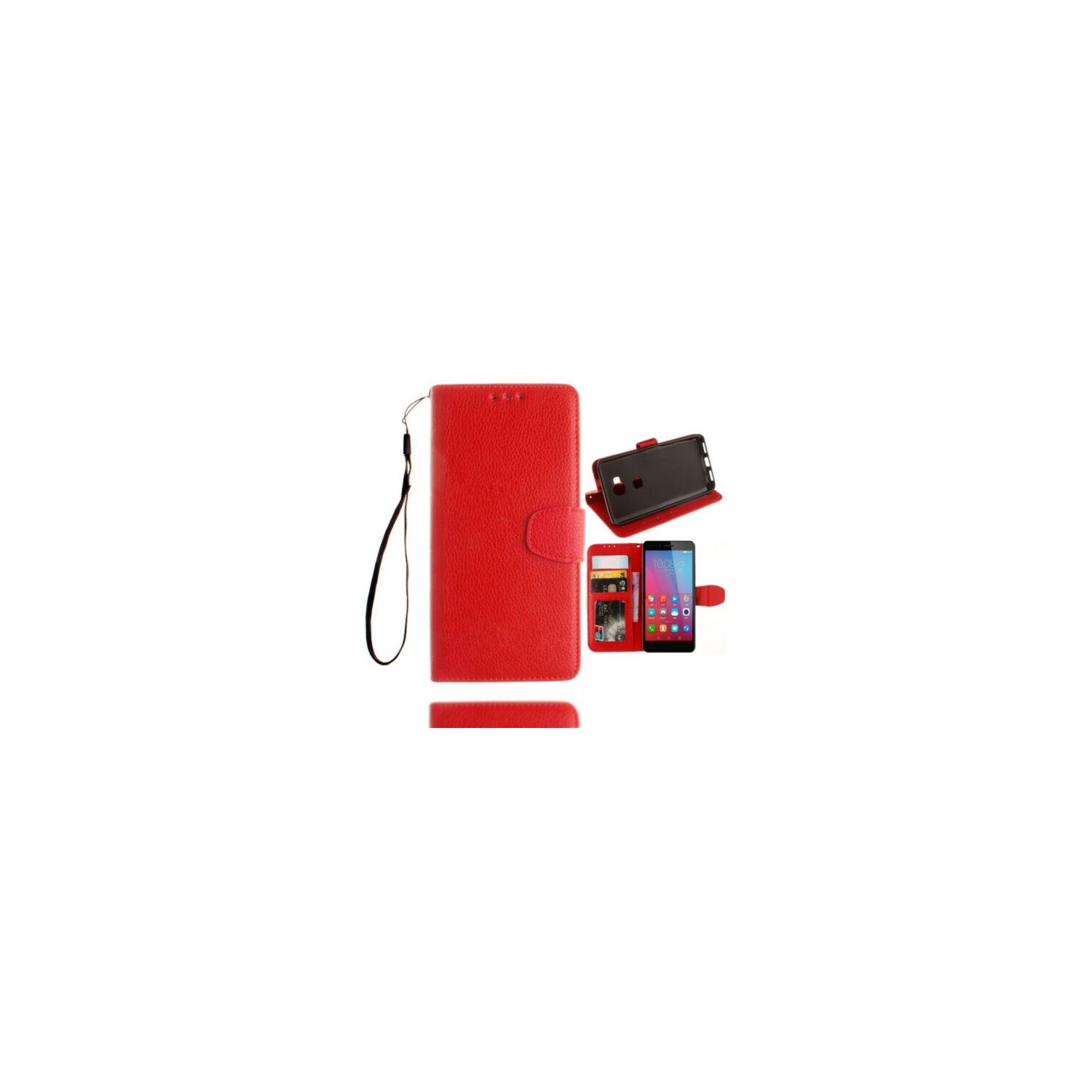 【CSmart】 Magnetic Card Slot Leather Folio Wallet Flip Case Cover for Huawei GR5 & Honor 5x, Red