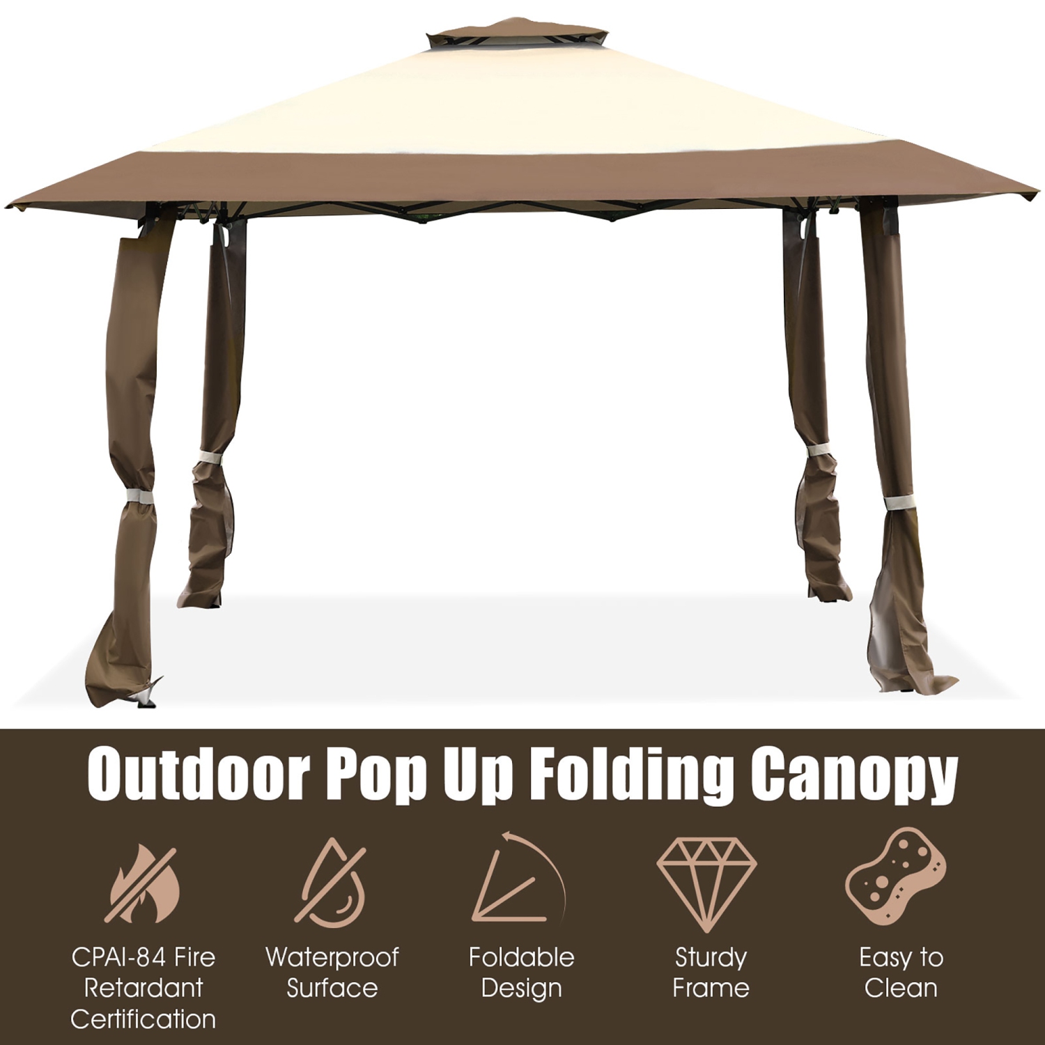 Costway 13'x13' Folding Gazebo Canopy Shelter Awning Tent Patio Garden Companion