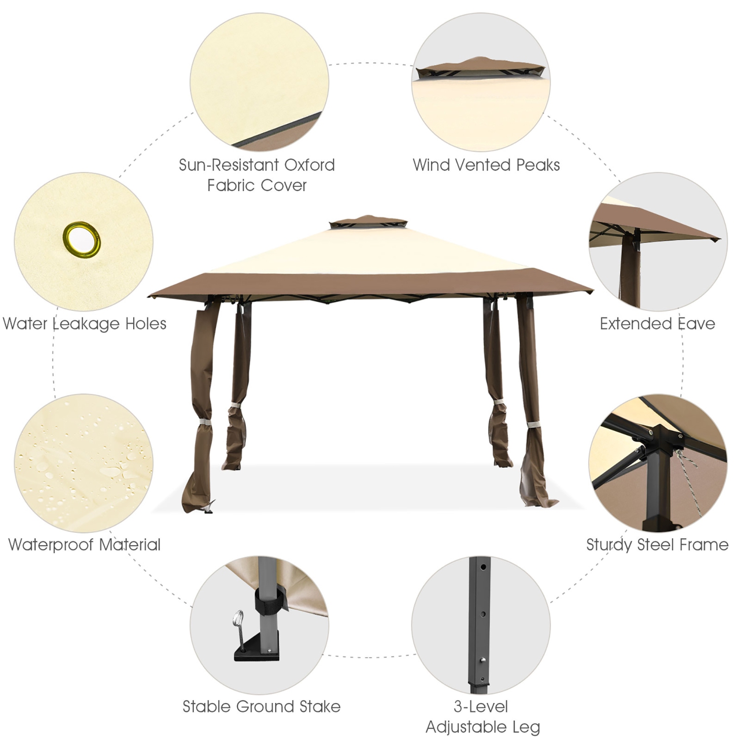 Costway 13'x13' Folding Gazebo Canopy Shelter Awning Tent Patio Garden Companion