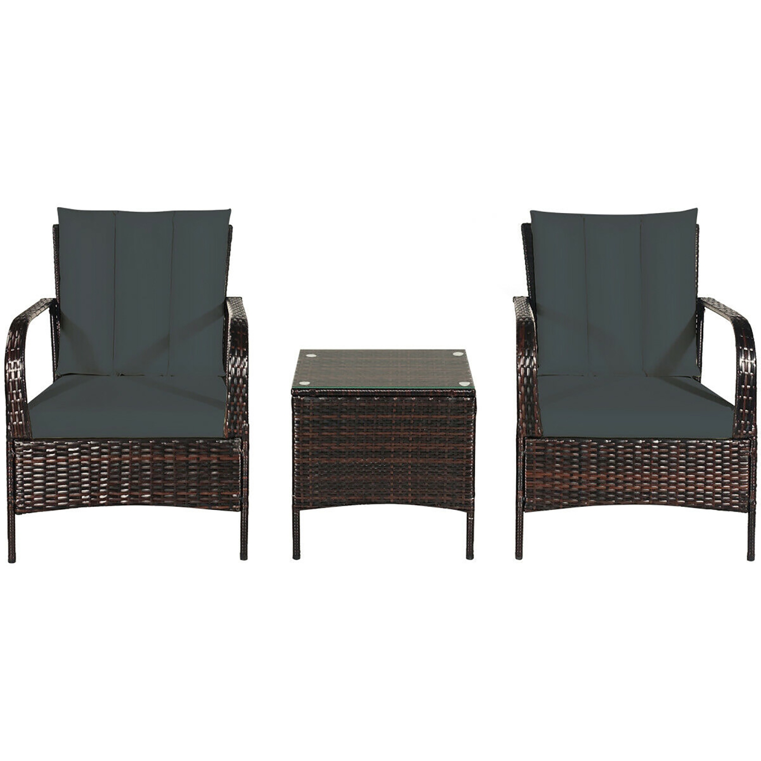 Costway 3pcs Patio Rattan Wicker Furniture Set Rocking Chair Coffee Table