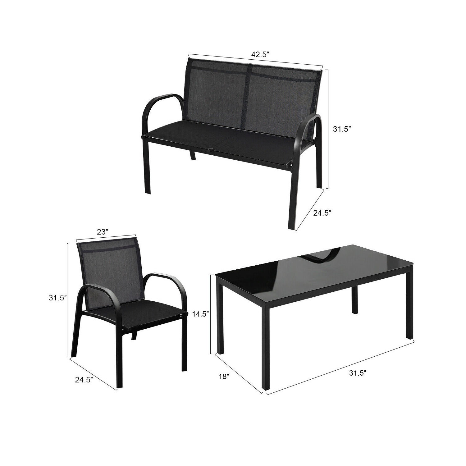 Costway 4 PCS Patio Furniture Set Sofa Coffee Table Steel Frame Garden Deck Black